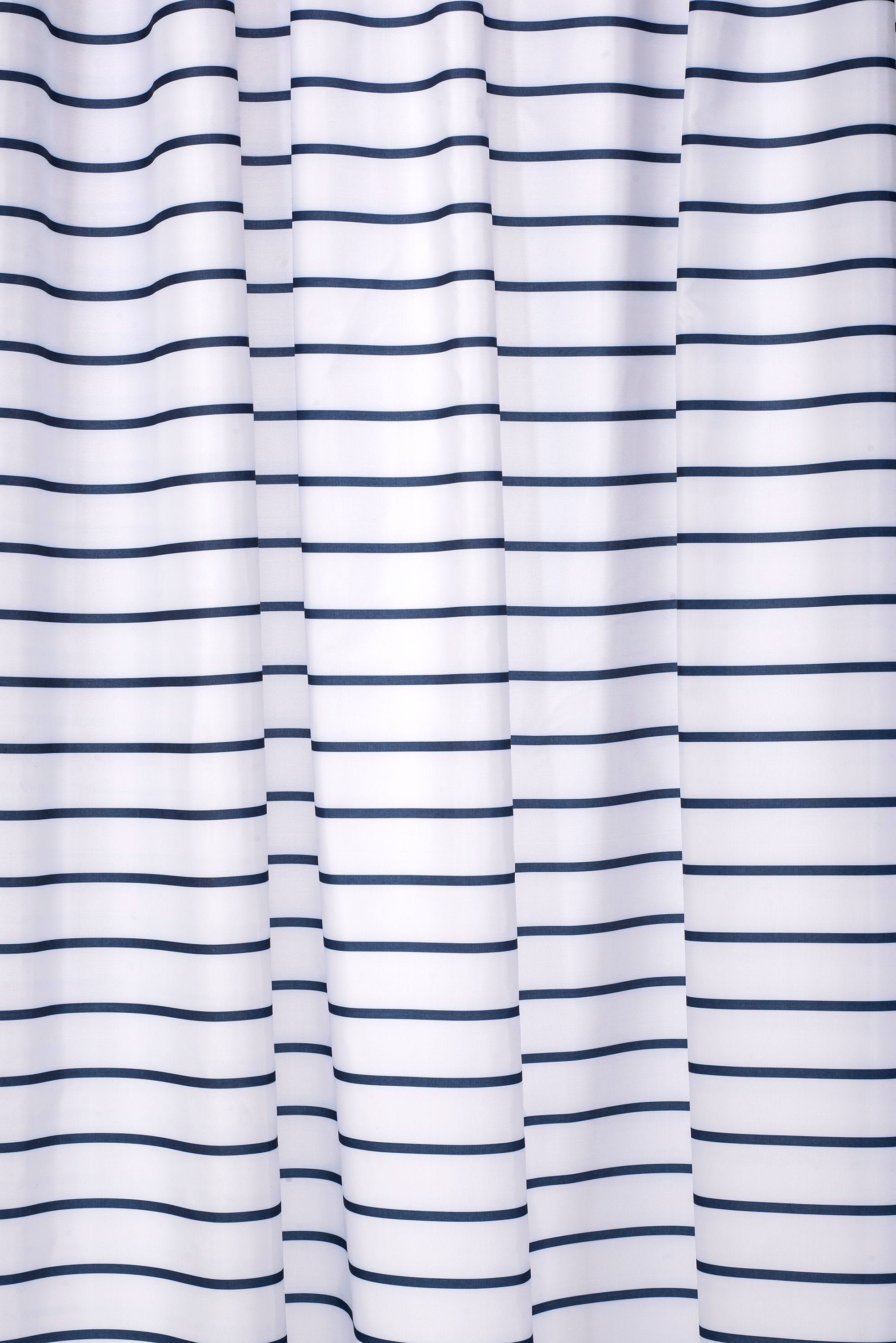 Blue and white shop striped shower curtain