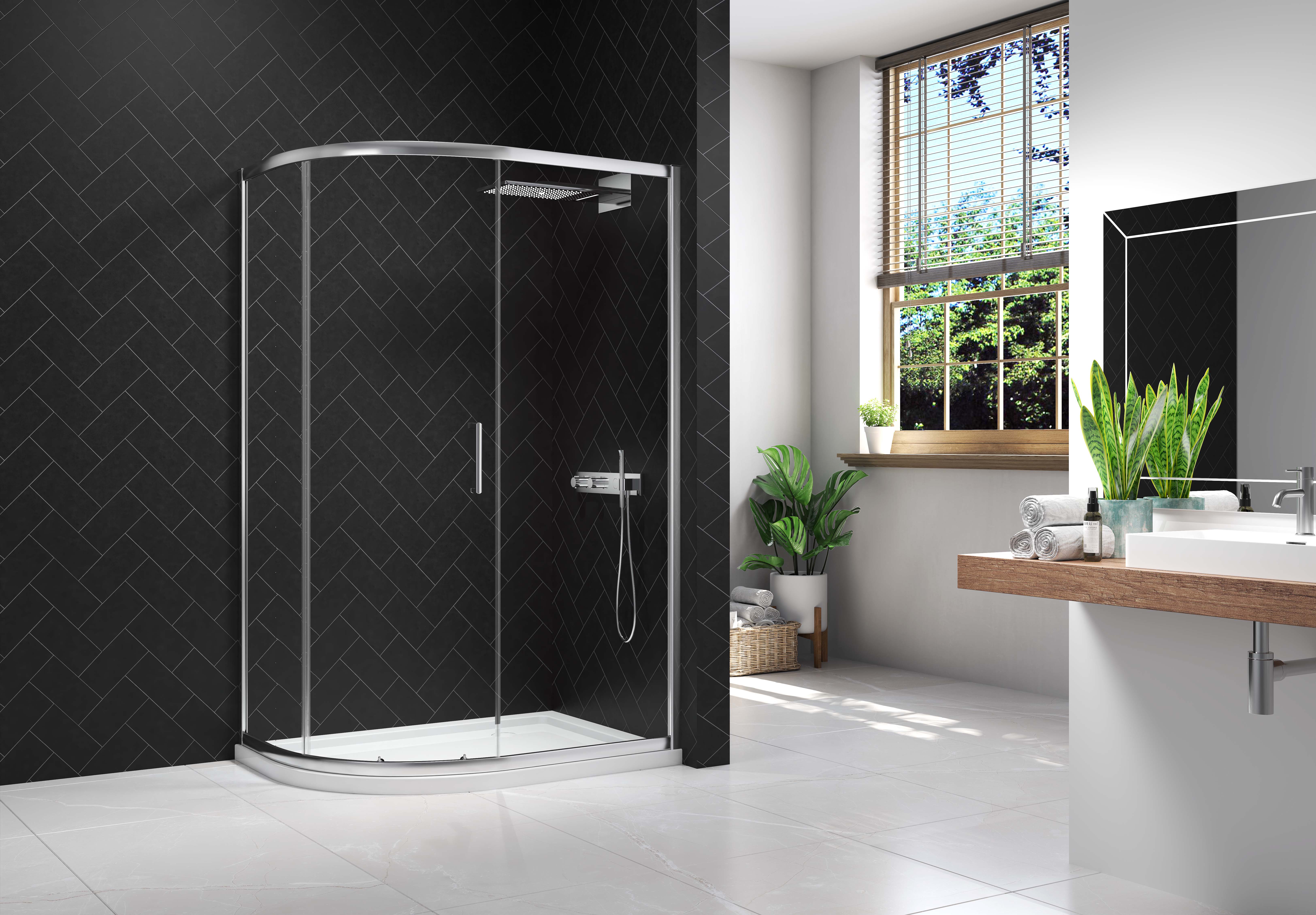 Nexa By Merlyn 8mm Chrome Offset Quadrant Single Sliding Door Shower Enclosure - Various Sizes Available