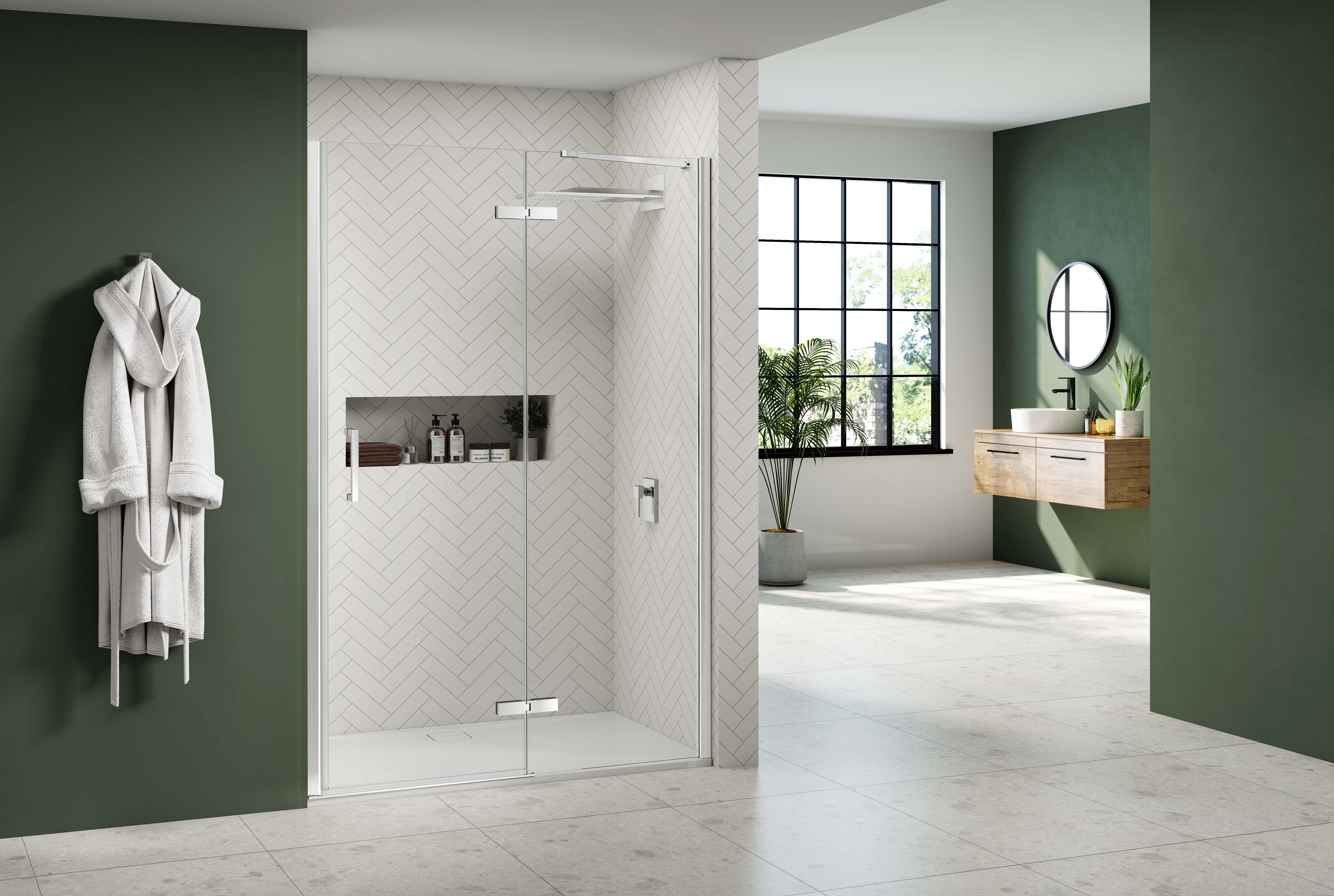 Nexa By Merlyn 8mm Chrome Frameless Inline Hinge Door Only for Recess - 2000 x 1000mm
