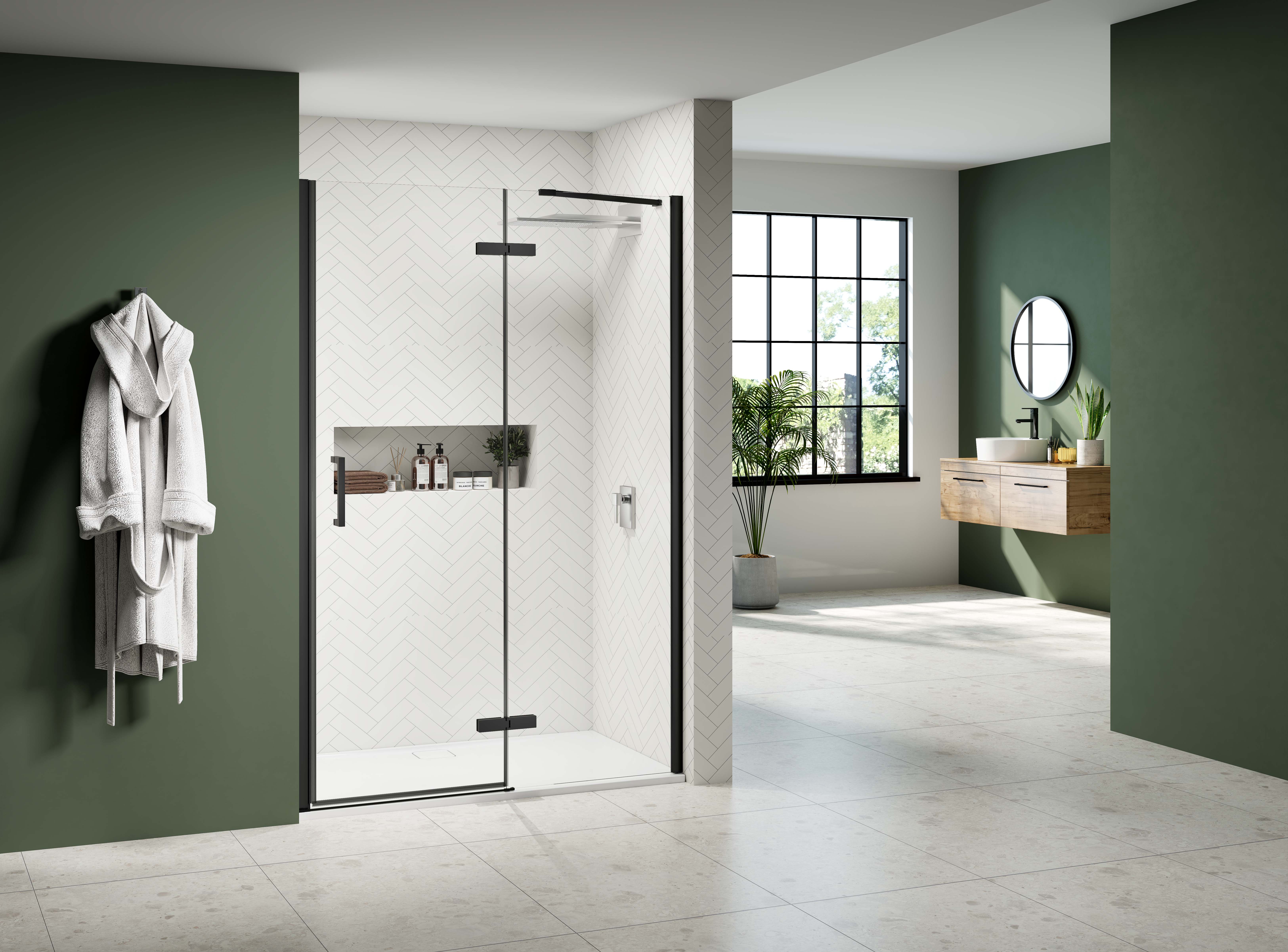 Image of Nexa By Merlyn 8mm Black Frameless Inline Hinge Door Only for Recess - 2000 x 900mm