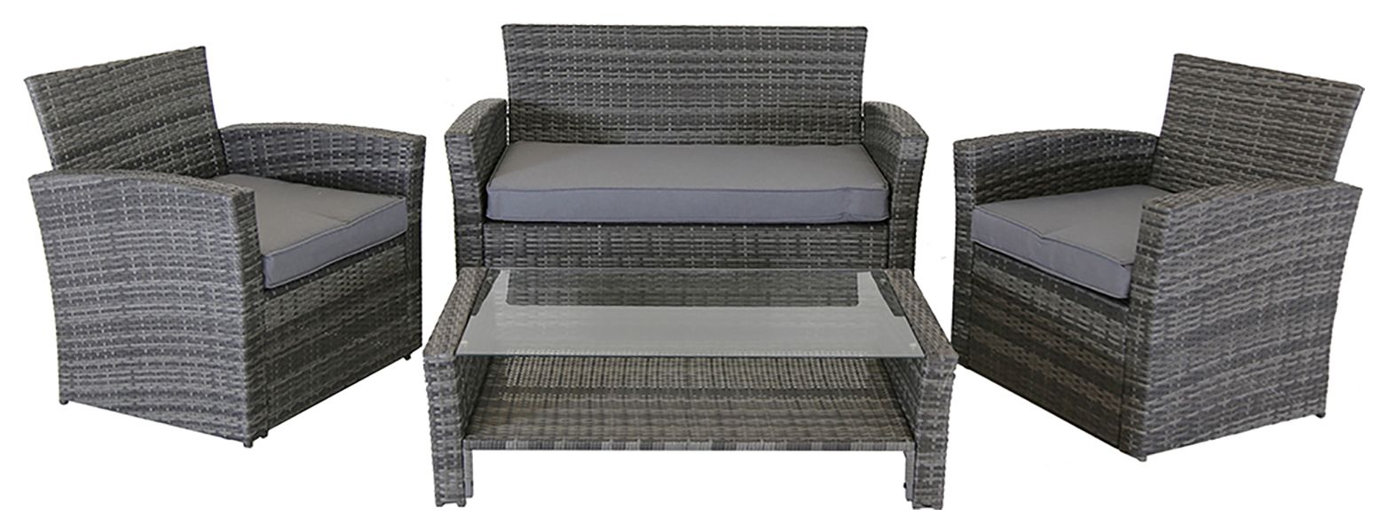 Charles Bentley 4 Seater Rattan Garden Furniture Set - Grey