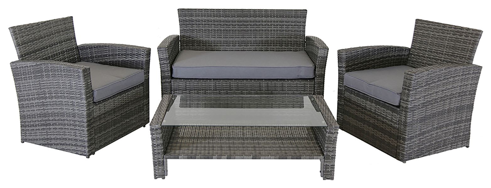 Charles Bentley 4 Seater Rattan Garden Furniture Set - Grey | Wickes.co.uk