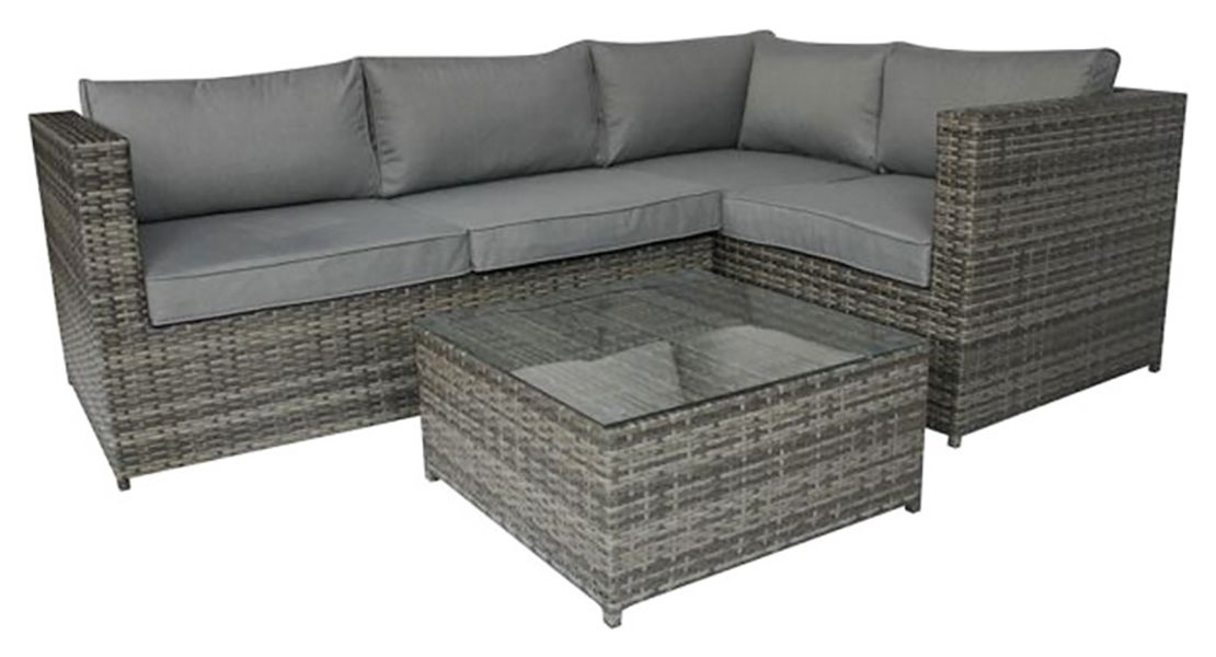 Charles Bentley Rattan Garden Corner Sofa & Coffee Table - Grey