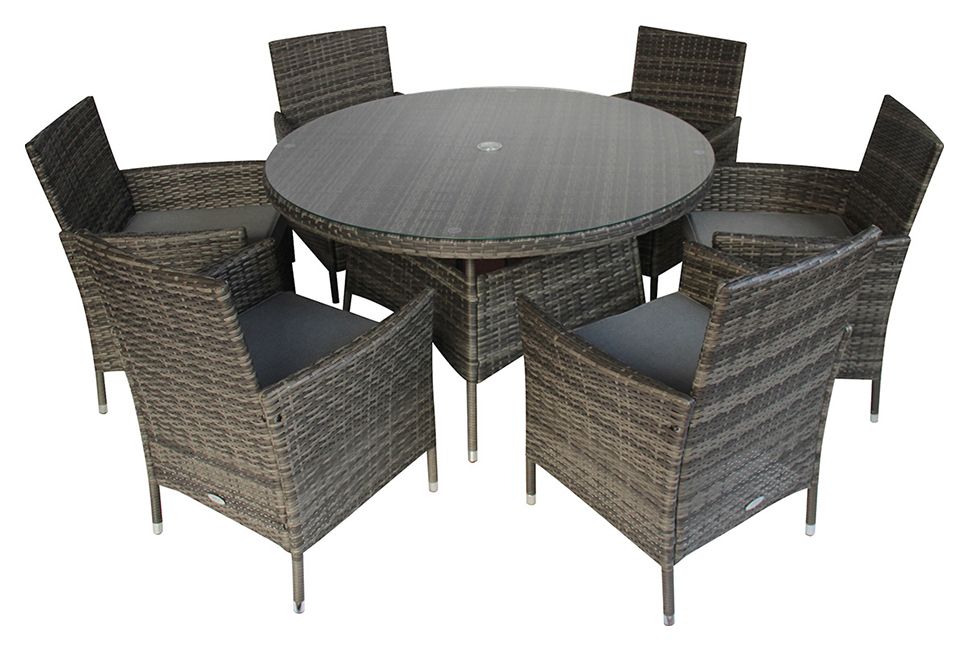 Charles Bentley 6 Seater Rattan Garden Dining Set - Grey