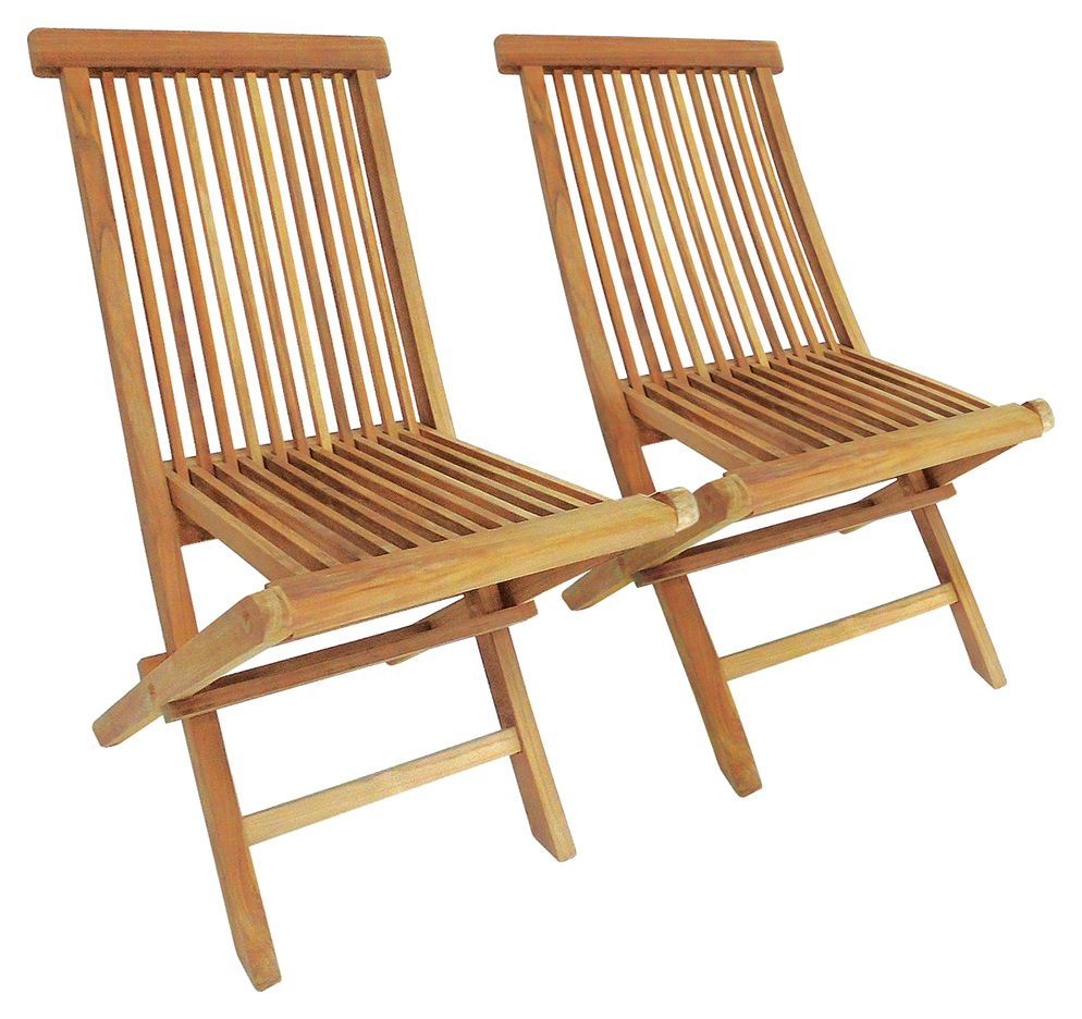 Charles Bentley Pair of Teak Wooden Folding Garden Chairs