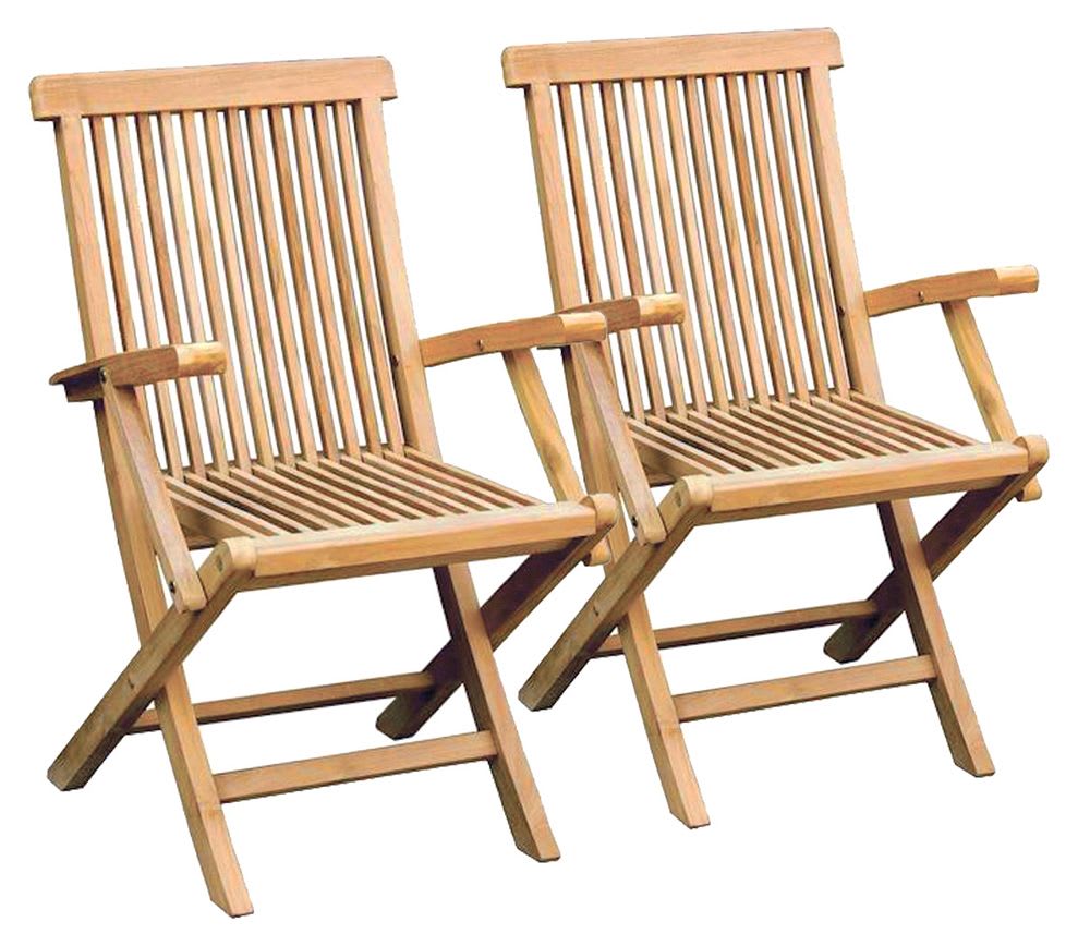 Charles Bentley Pair of Teak Wooden Folding Garden Armchairs