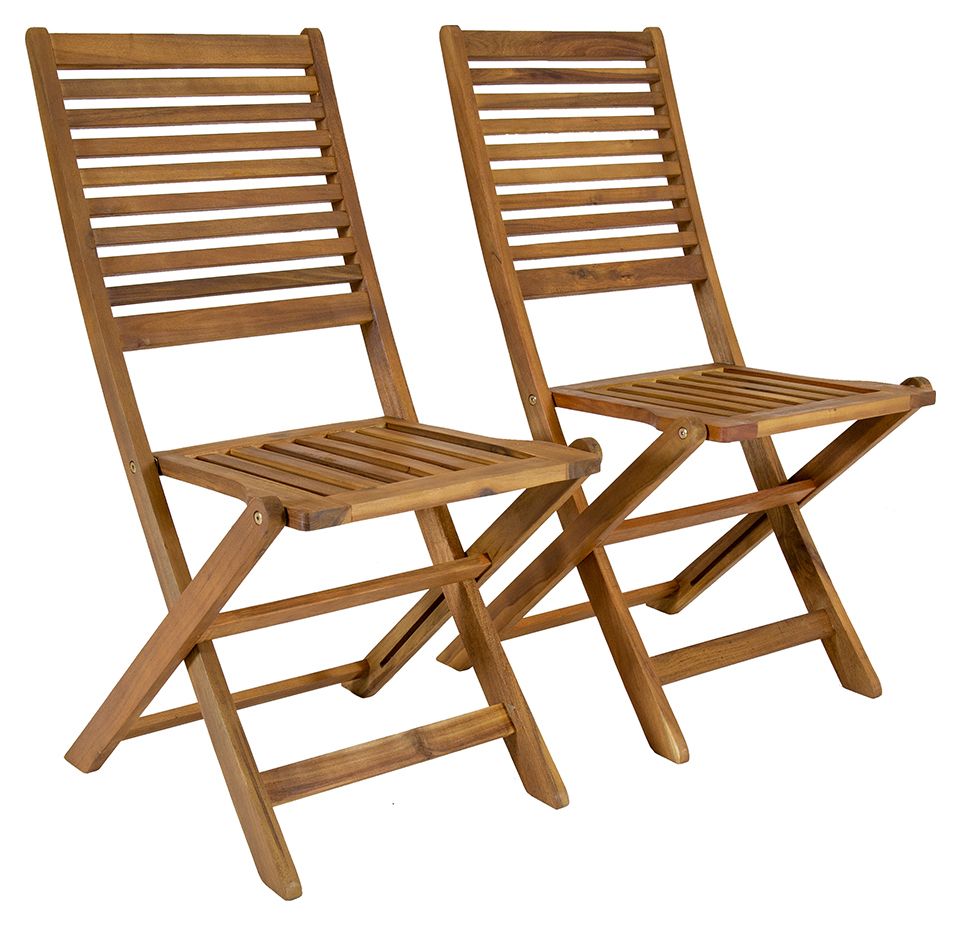 Image of Charles Bentley FSC Acacia Pair of Wooden Foldable Garden Chairs