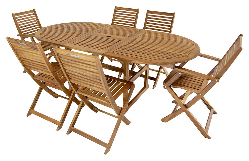 Charles Bentley FSC Acacia 6 Seater Wooden Oval Extendable Garden Dining Set