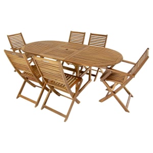 Image of Charles Bentley FSC Acacia 6 Seater Wooden Oval Extendable Garden Dining Set