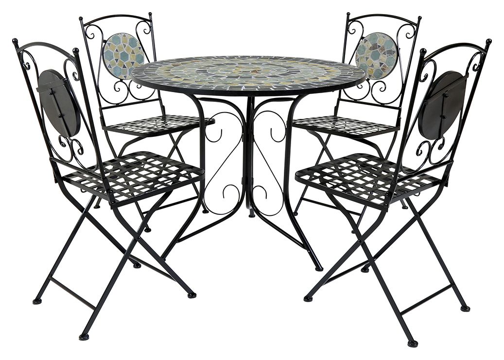 Image of Charles Bentley Mosaic 4 Seater Garden Dining Set - Blue