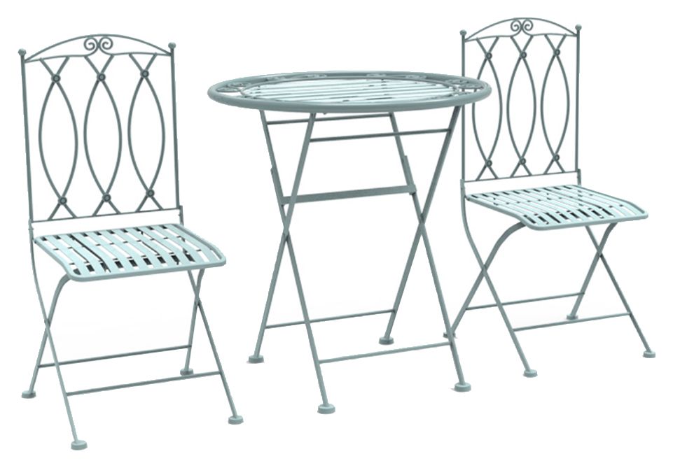 Charles Bentley Wrought Iron Garden Bistro Set - Sage Green