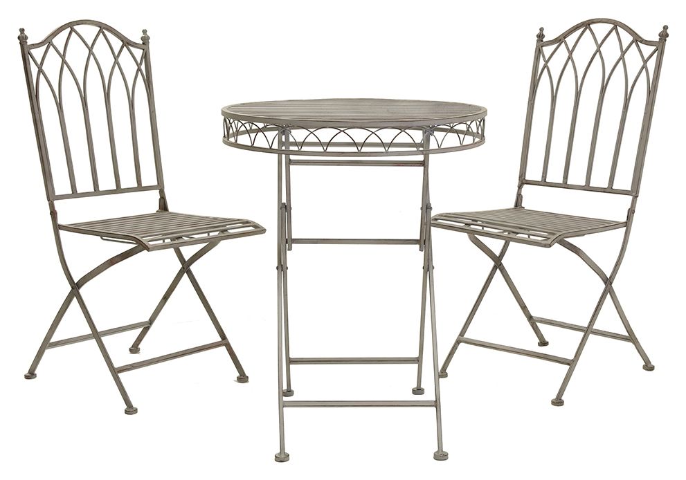 Charles Bentley Wrought Iron Garden Bistro Set - Grey