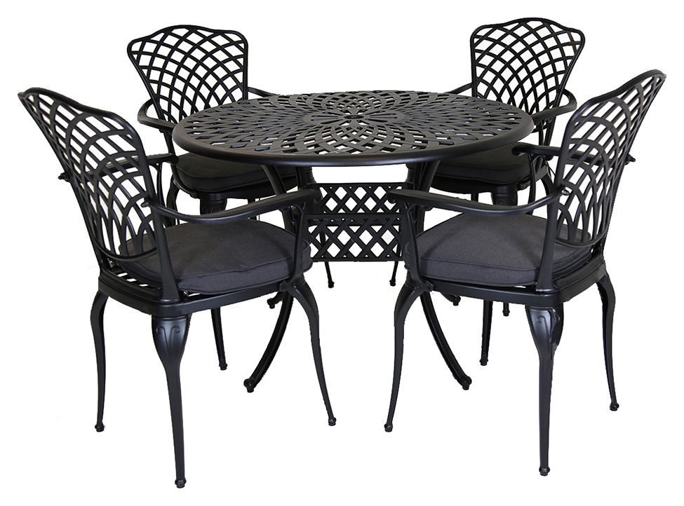 Image of Charles Bentley 4 Seater Cast Aluminium Garden Dining Set - Grey