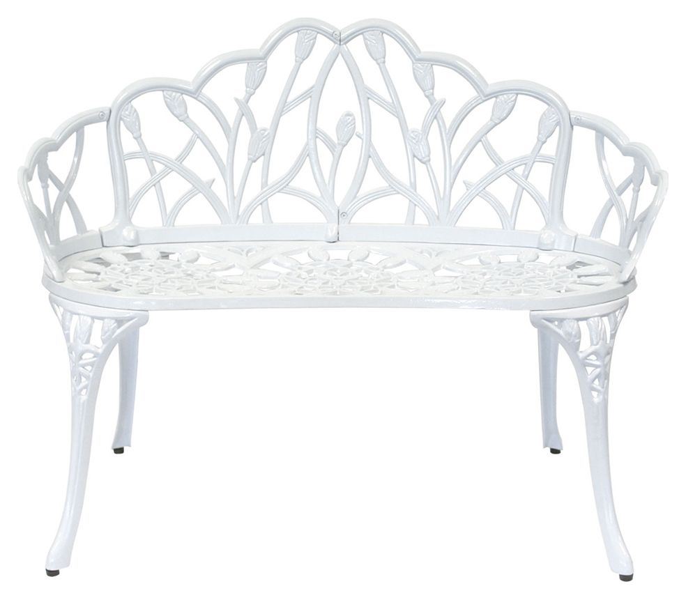 Image of Charles Bentley 2 Seater Cast Aluminium Tulip Garden Bench - White