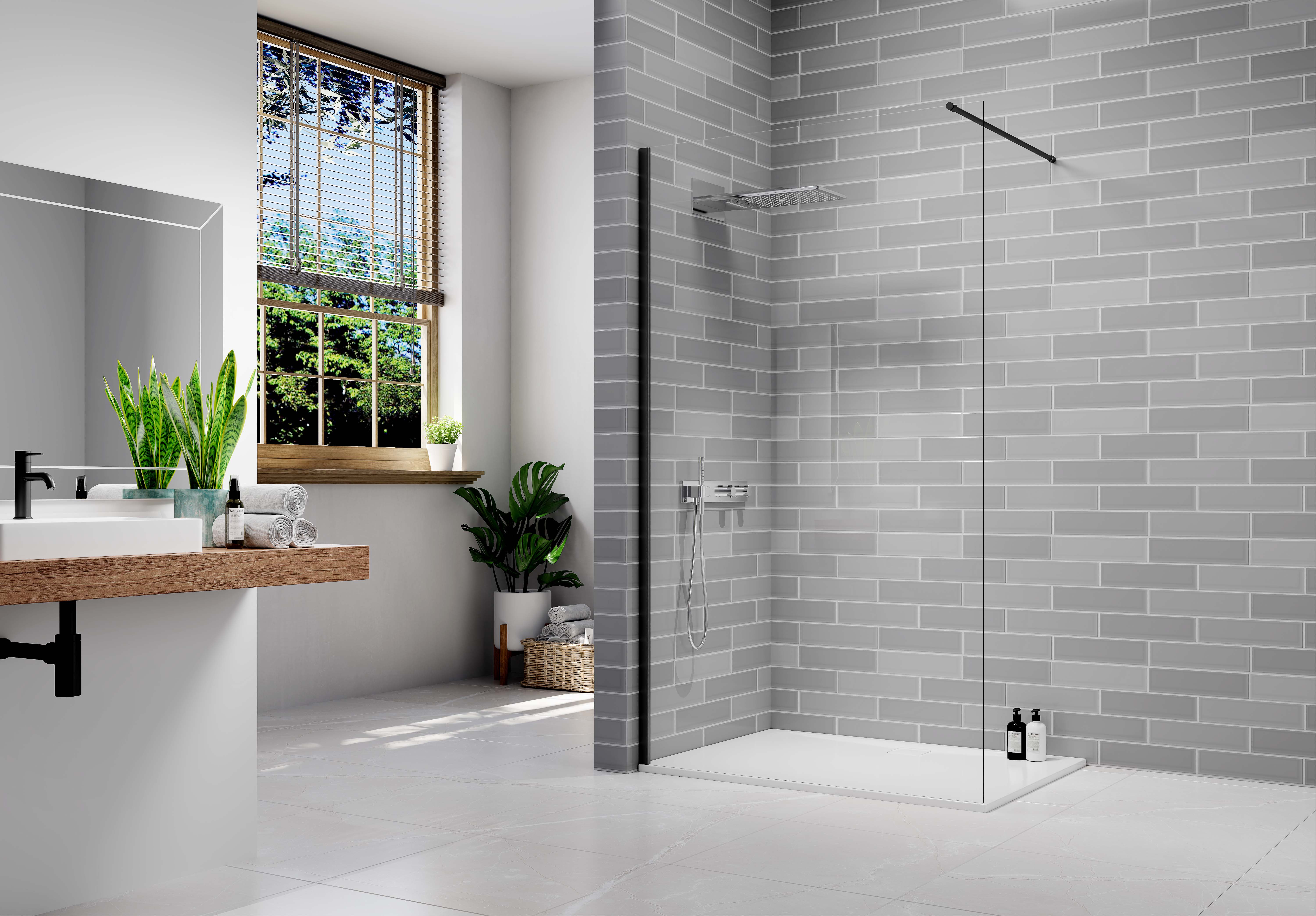 Image of Nexa By Merlyn 8mm Black Frameless Swivel Wet Room Shower Panel Only - 2015 x 300mm