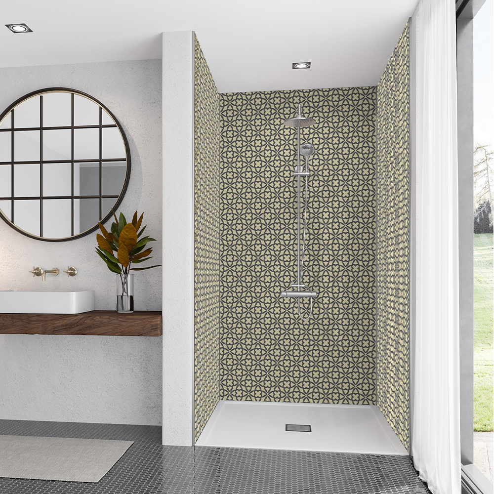 Wetwall Acrylic Black Florals Shower Panel 2440 x 1220 x 4mm