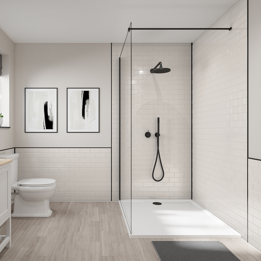 Wetwall Concept White Metro Horizontal Orientation Tile Single Shower Panel - H1220 x 2440 x 4mm