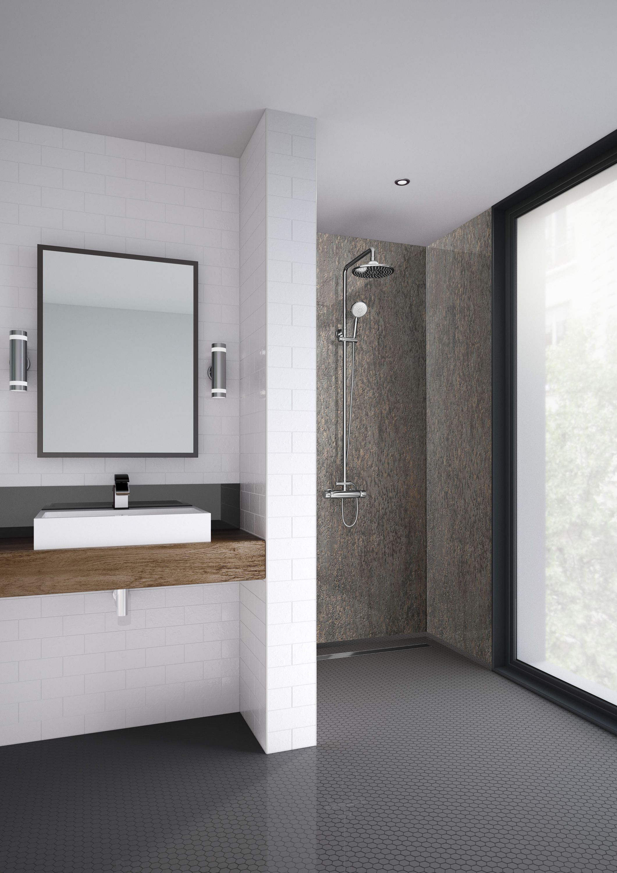 Mermaid Bronze Patina Laminate Single Shower Panel - 2400 x 585mm
