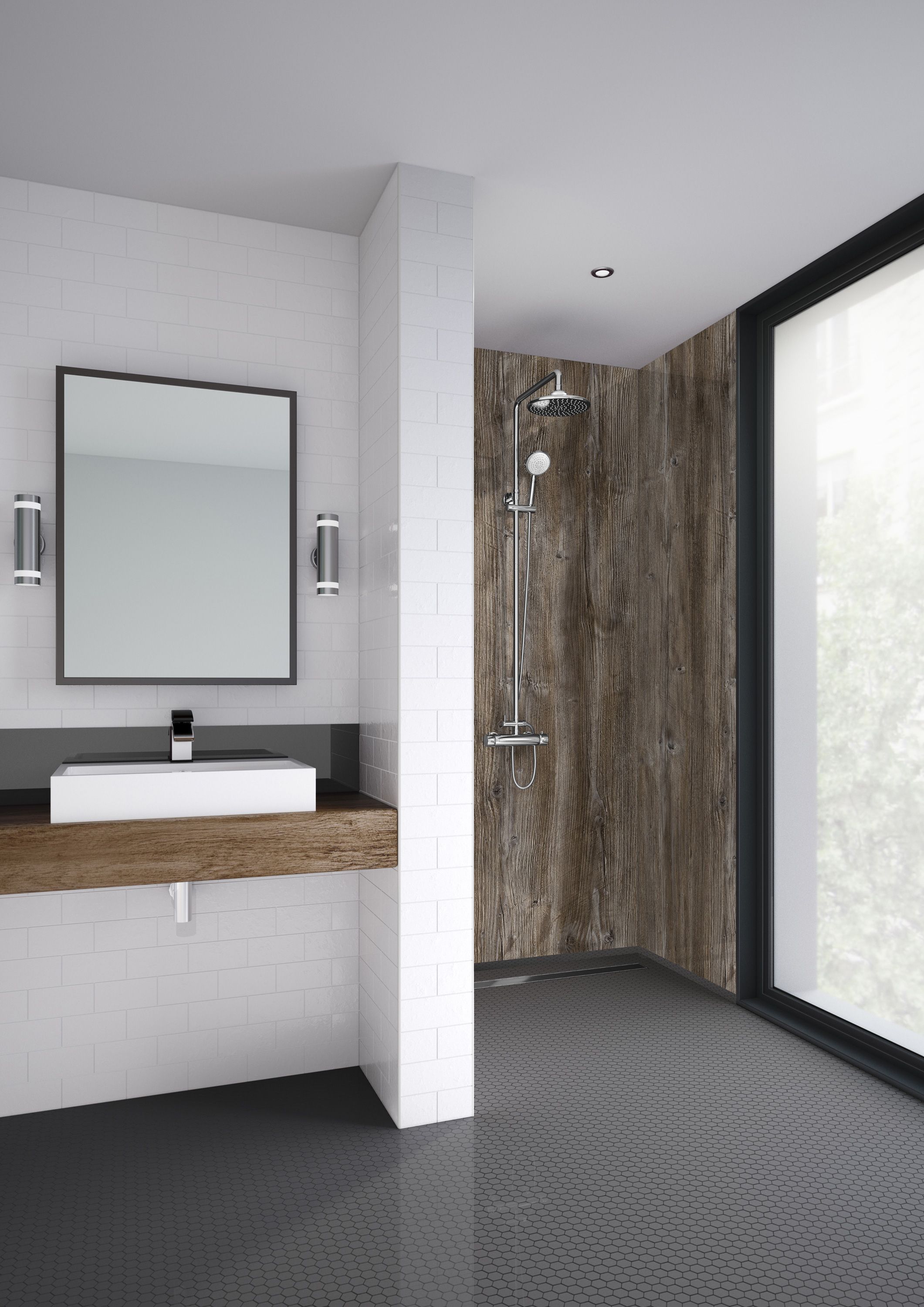 Image of Mermaid Rough Wood Laminate Single Shower Panel - 2400 x 900mm