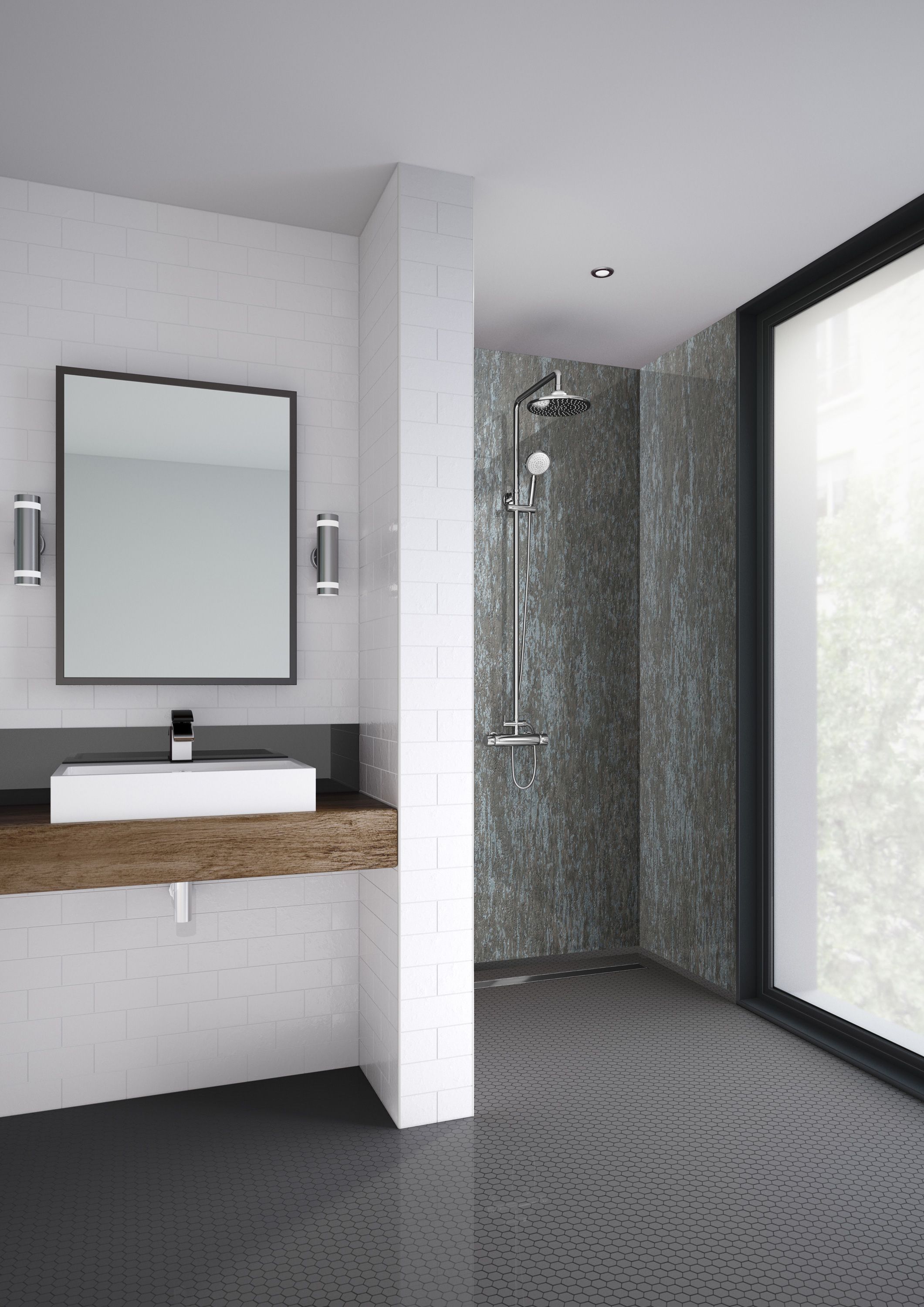 Mermaid Silver Patina Laminate Single Shower Panel - 2400 x 900mm