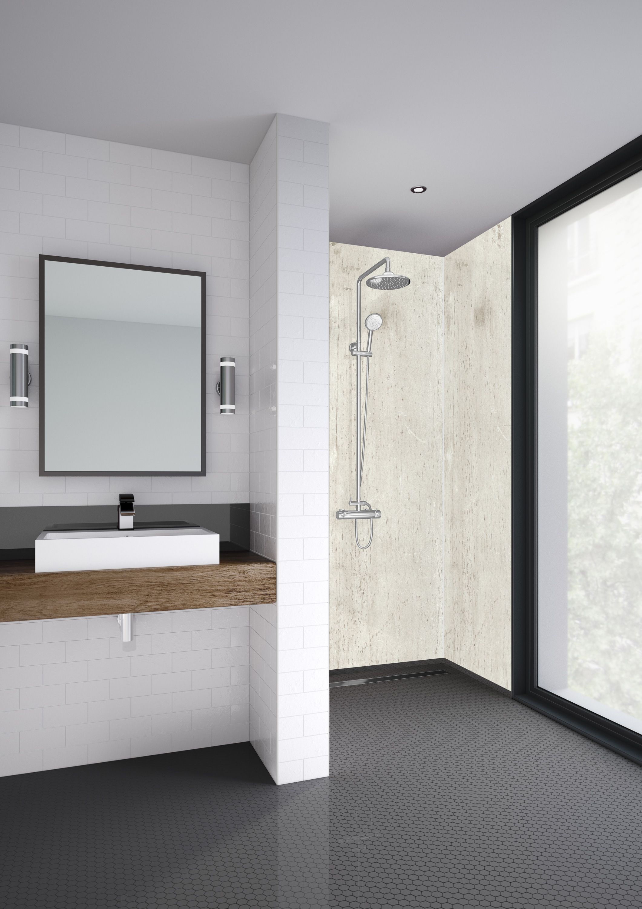 Image of Mermaid Cubist Laminate Single Shower Panel - 2400 x 1200mm