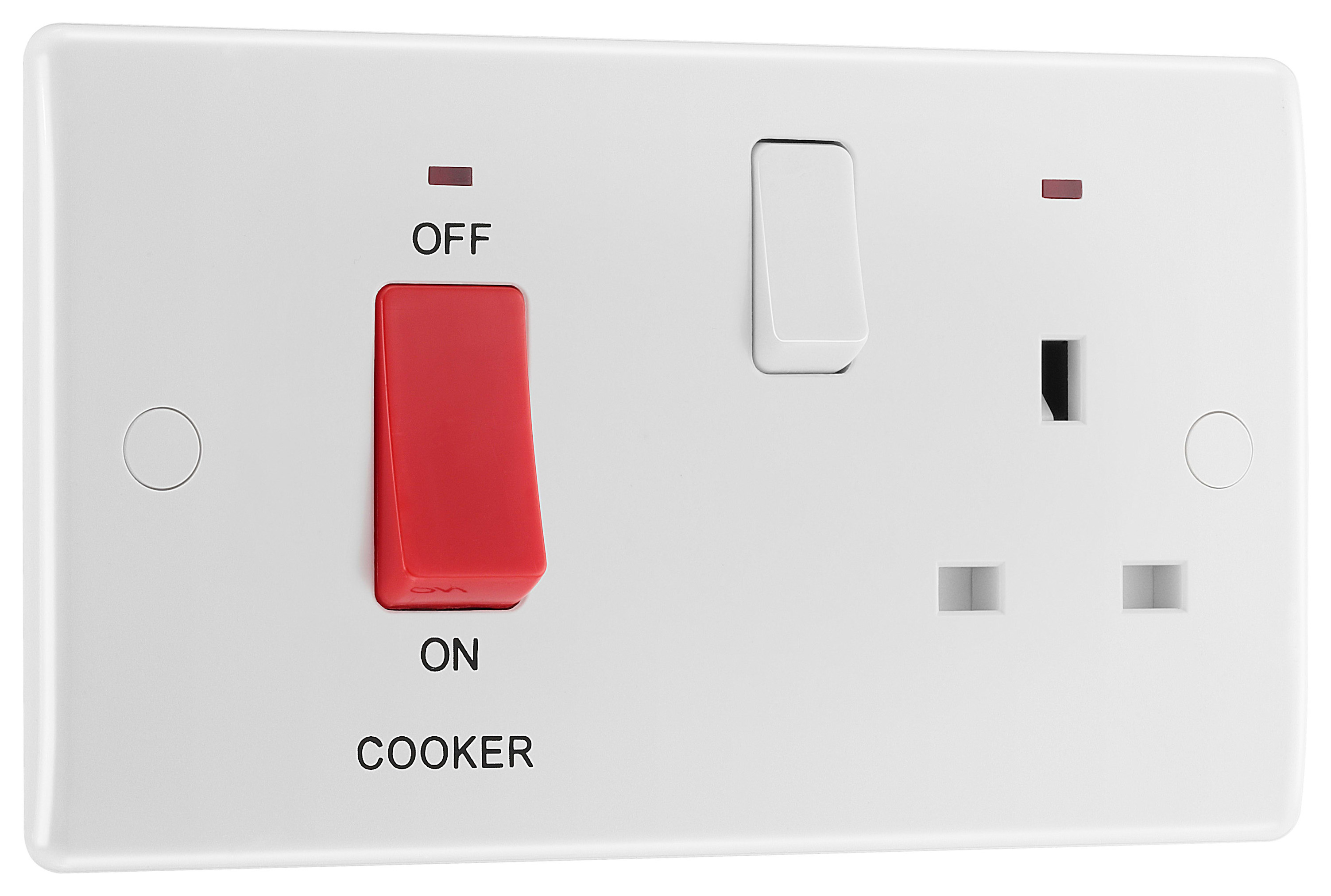 BG Slimline 45A White Cooker Control Unit with Switched 13A Power Socket