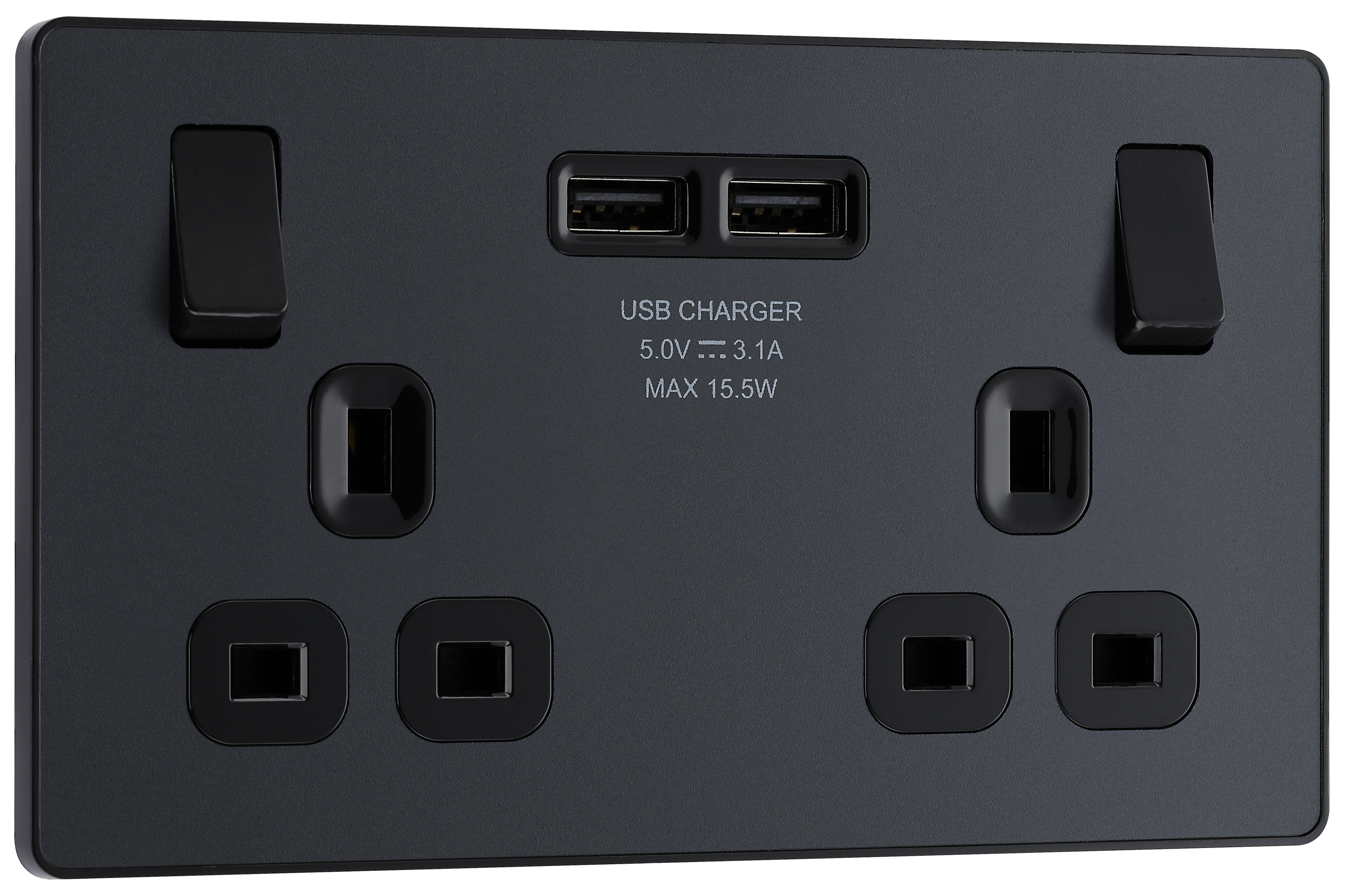 Image of BG Evolve 13A Double Switched Power Socket with 2 x USB 3.1A - Matt Grey
