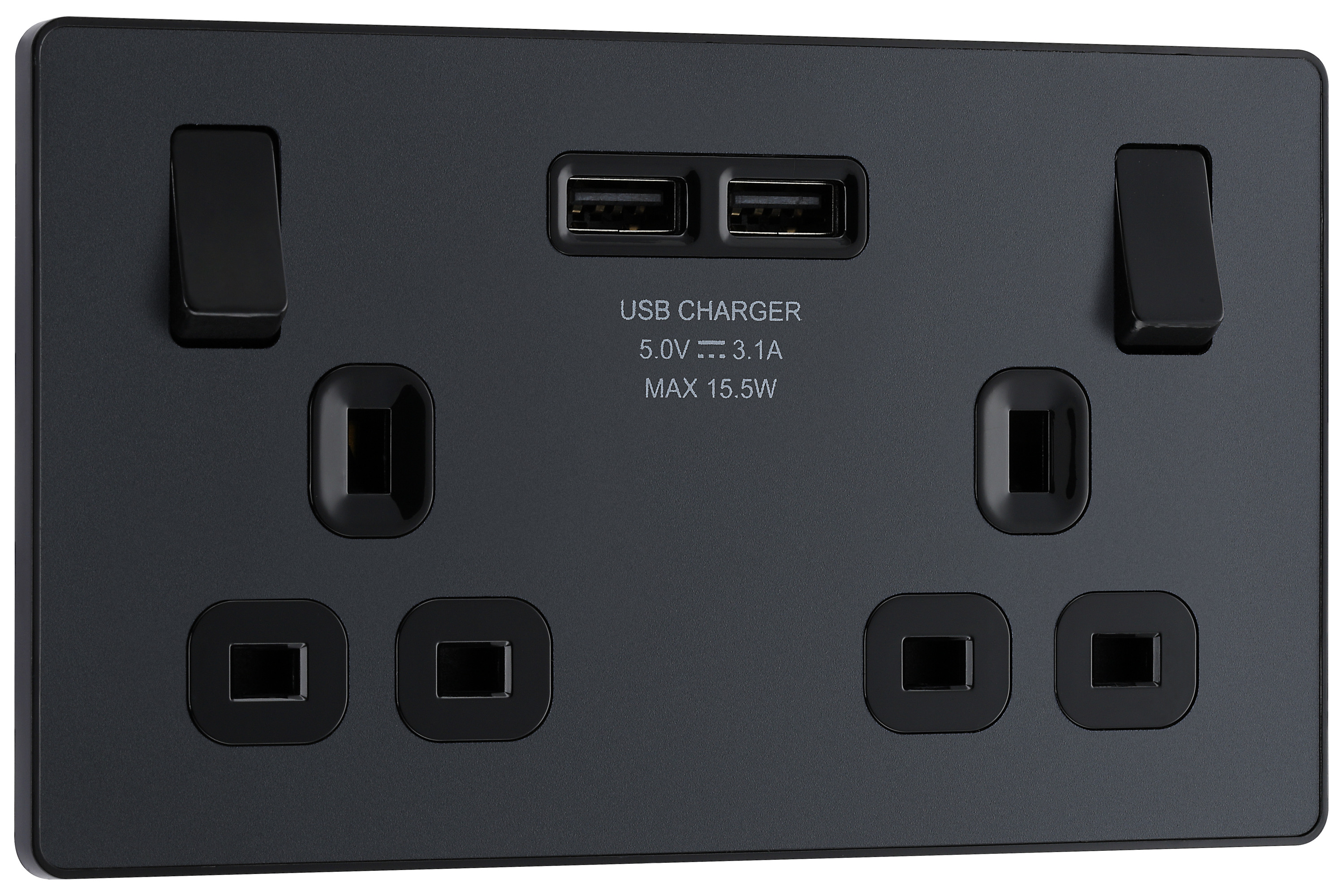 BG Evolve 13A Double Switched Power Socket with 2 x USB 3.1A -  Matt Grey