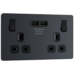BG Evolve 13A Double Switched Power Socket with 2 x USB 3.1A - Matt Grey