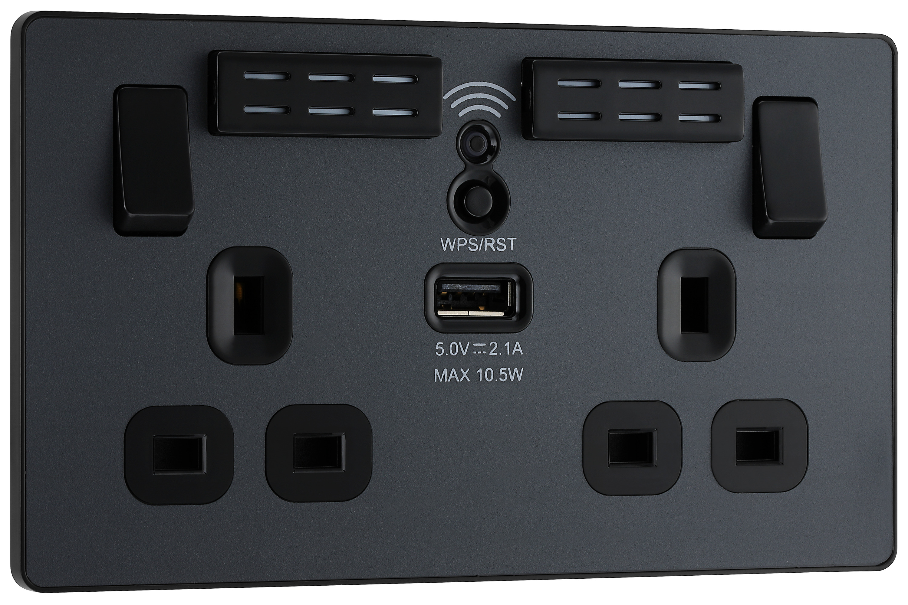 Image of BG Evolve 13A Wifi Extender Socket Double Switched Power Socket with 1 x USB 2.1A - Matt Grey