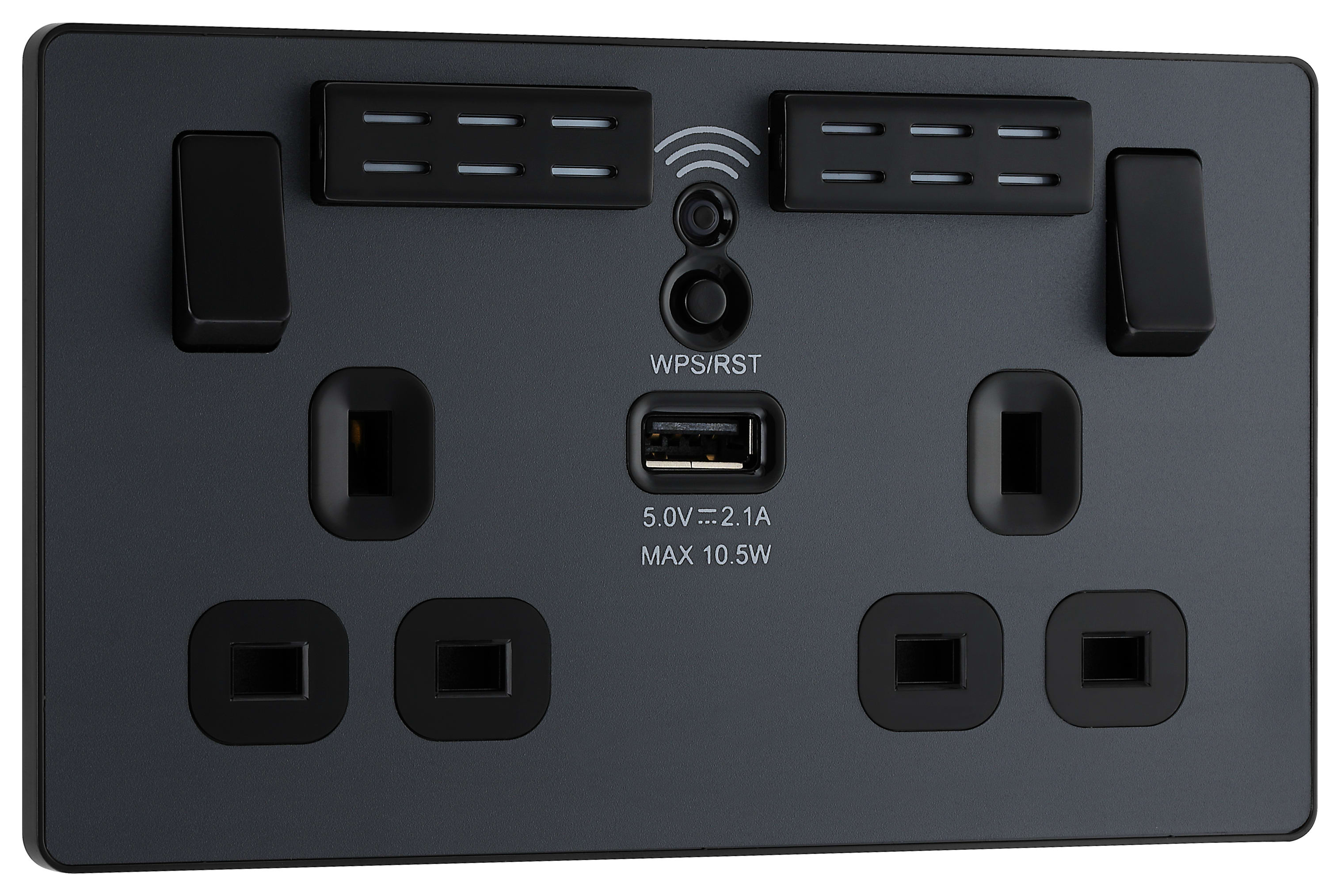 Image of BG Evolve 13A Wifi Extender Socket Double Switched Power Socket with 1 x USB 2.1A - Matt Grey