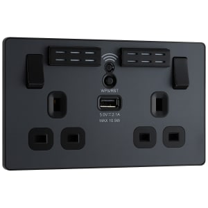 BG Evolve 13A Wifi Extender Socket Double Switched Power Socket with 1 x USB 2.1A - Matt Grey