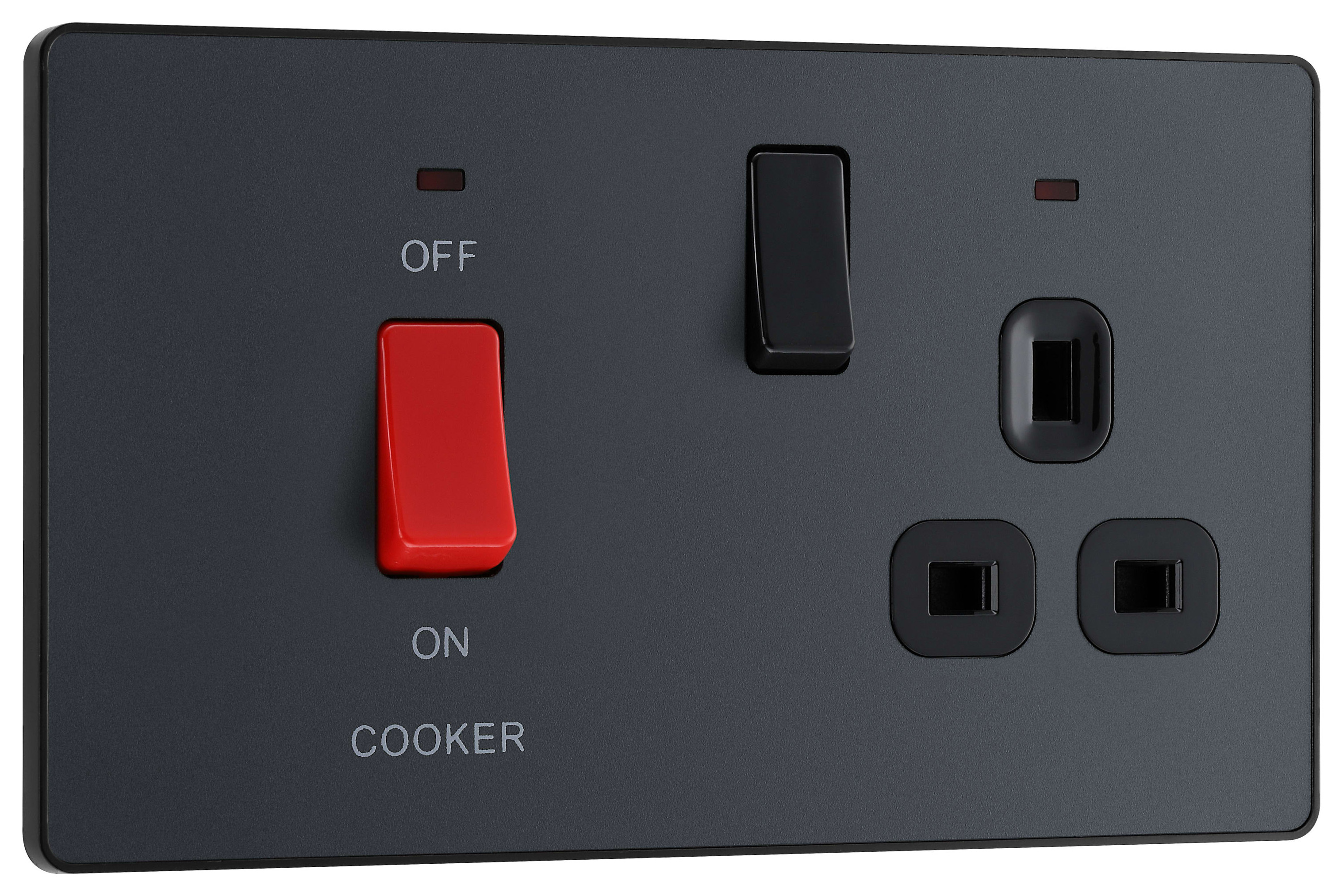 BG Evolve Cooker Control Socket Double Pole Switch with LED Power Indicators - Matt Grey