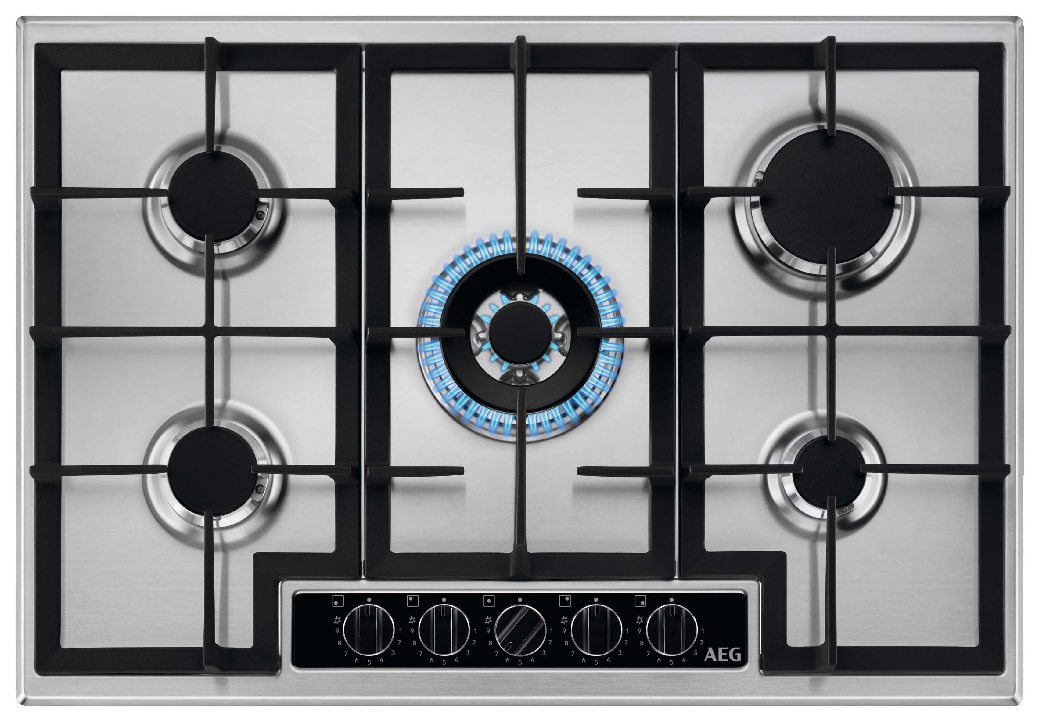 Image of AEG HGB75420YM Stainless Steel Slimline Gas Hob - 75cm