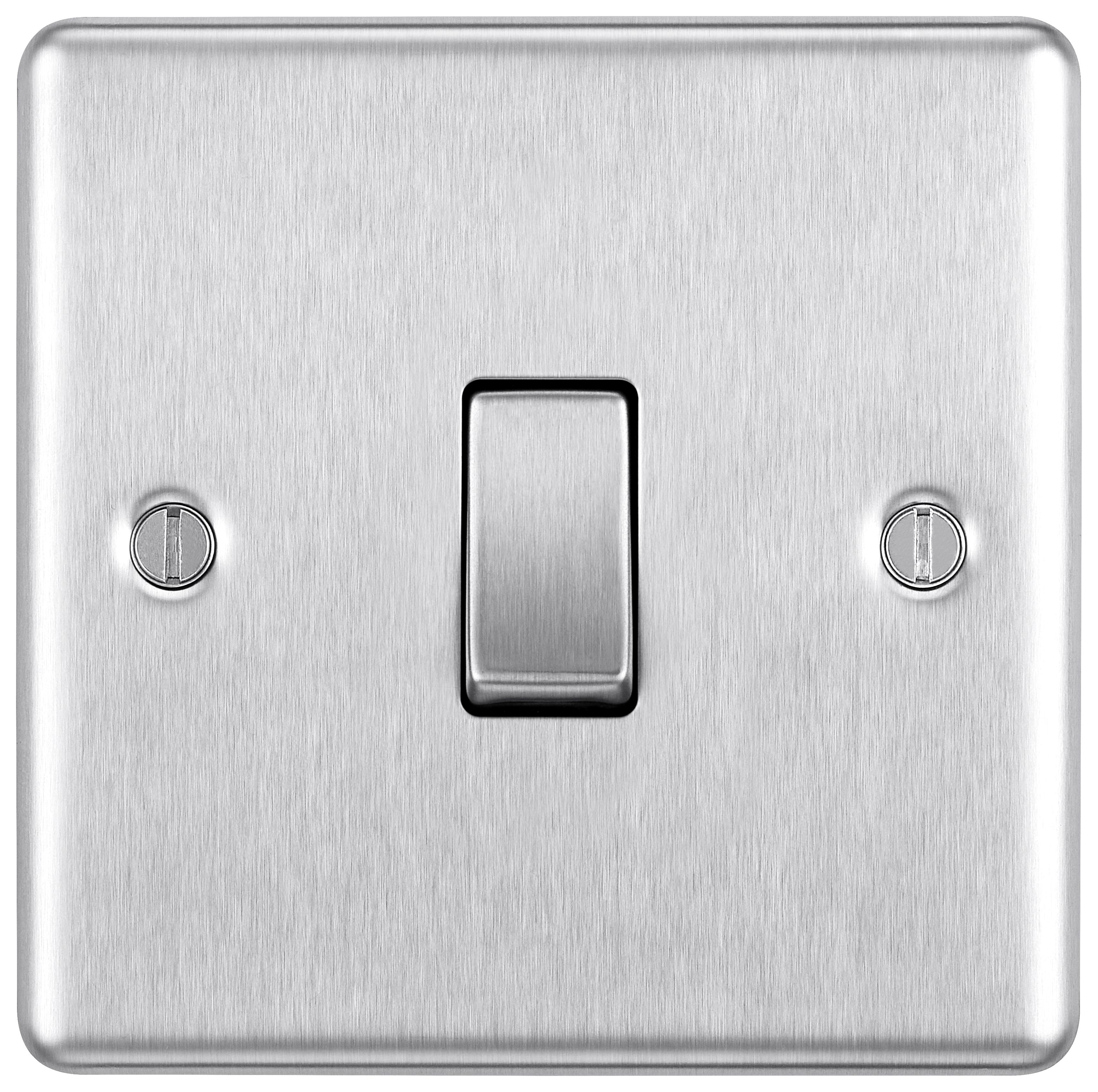 Image of BG 10Ax Screwed Raised Plate Single Switch 2 Way - Brushed Steel