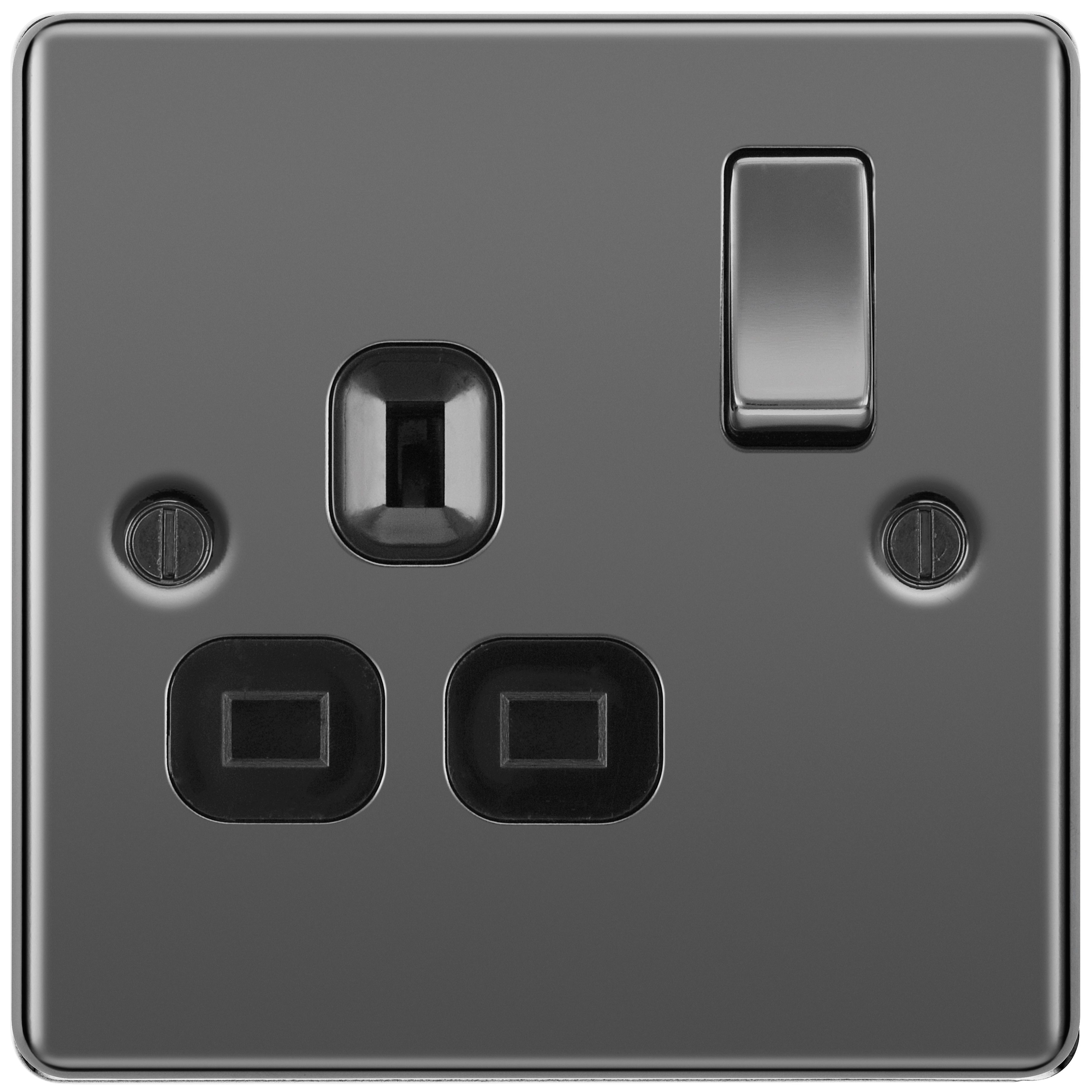 BG 13A Double Pole Screwed Raised Plate Single Switched Power Socket - Black Nickel