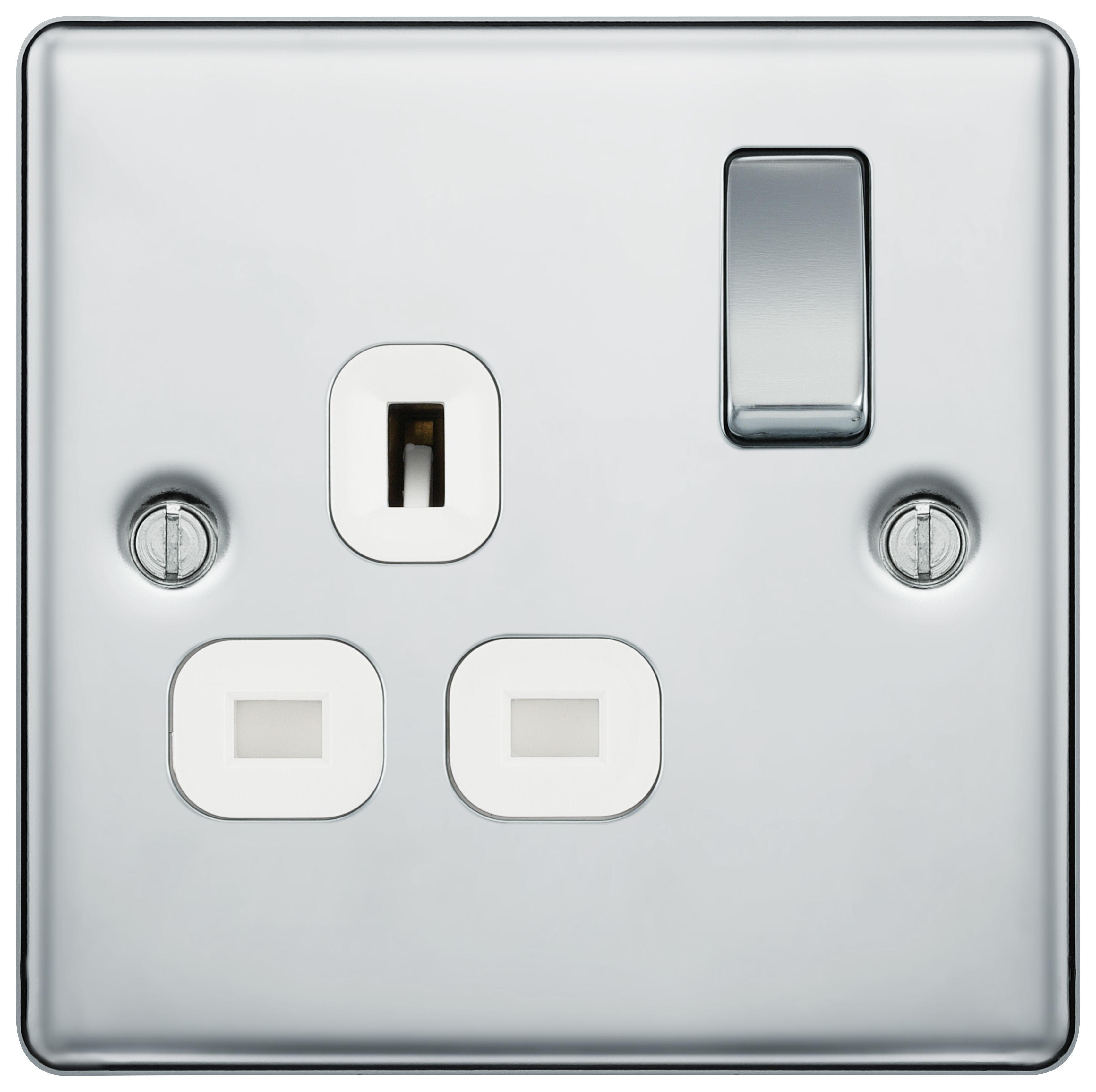 BG 13A Double Pole Screwed Raised Plate Single Switched Power Socket - Polished Chrome