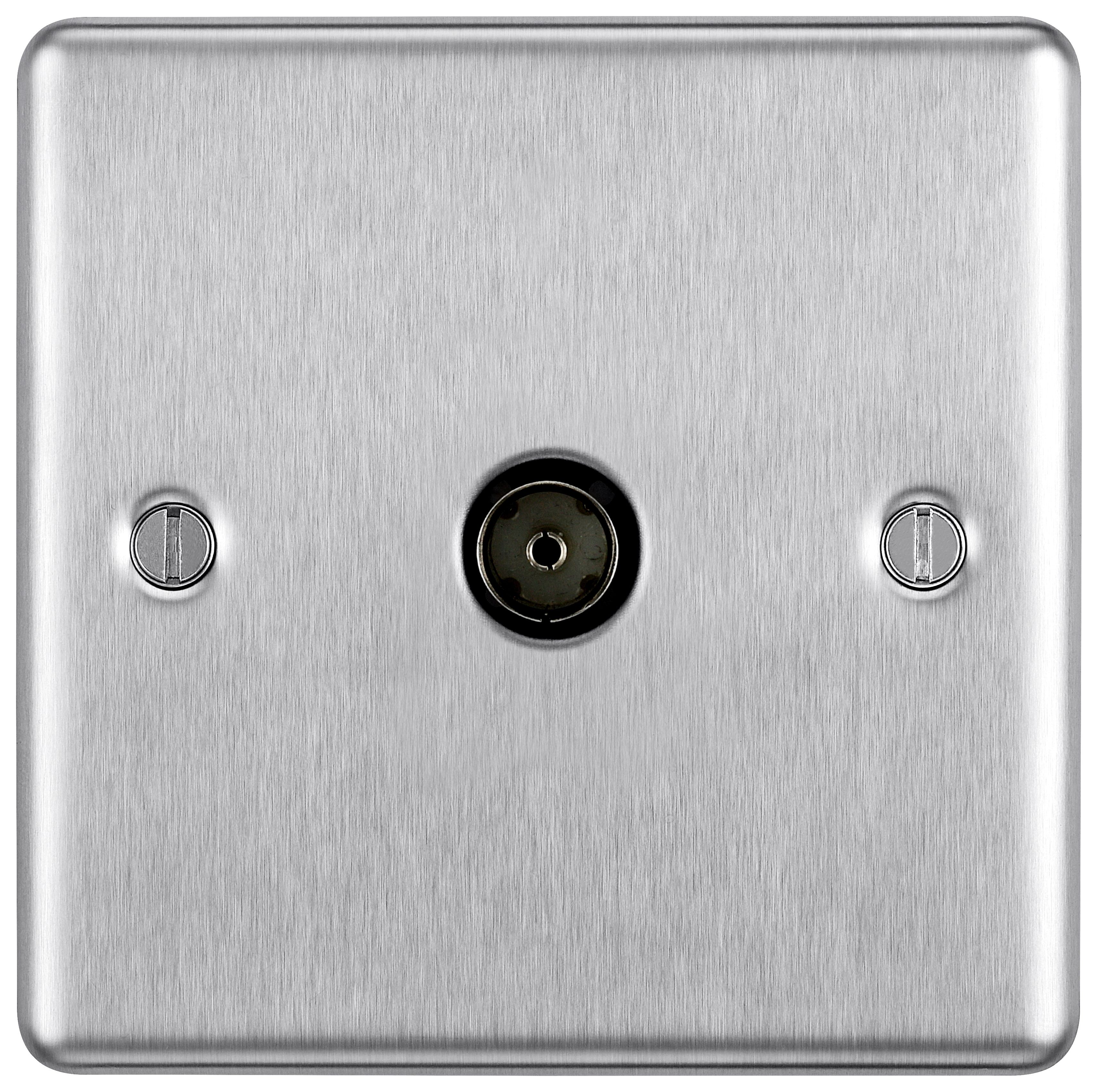 Image of BG Screwed Raised Plate Single Socket For Tv Or Fm Co-Axial Aerial Connection - Brushed Steel