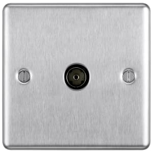 BG Screwed Raised Plate Single Socket For Tv Or Fm Co-Axial Aerial Connection - Brushed Steel