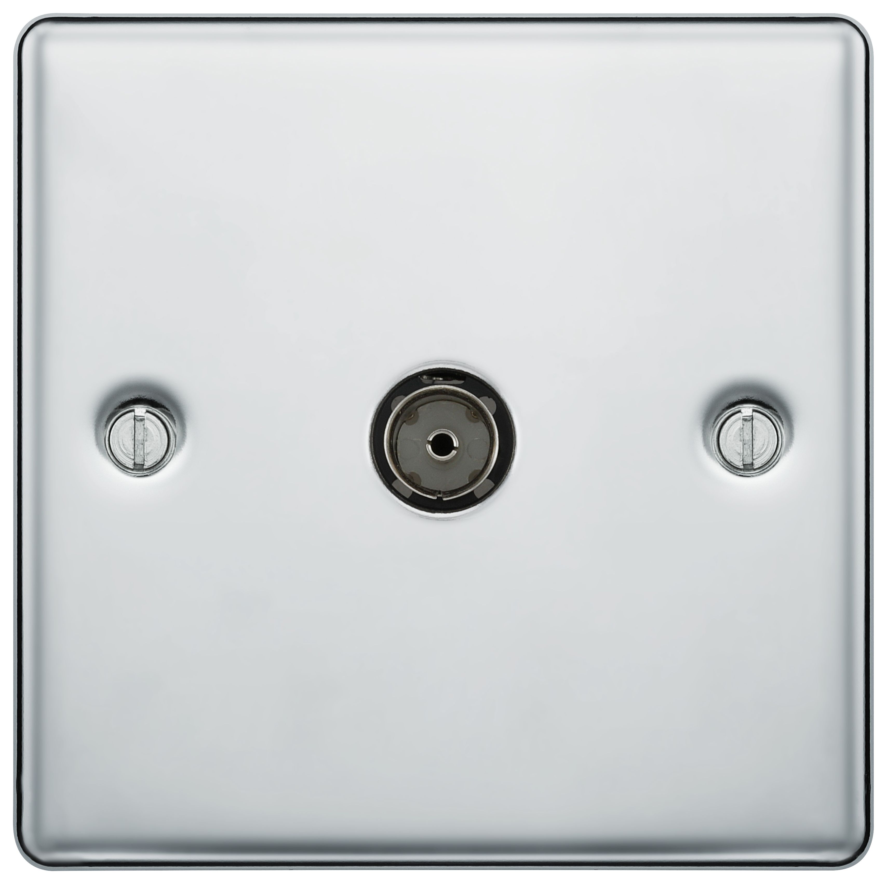 BG Screwed Raised Plate Single Socket For TV or FM Co-Axial Aerial Connection - Polished Chrome