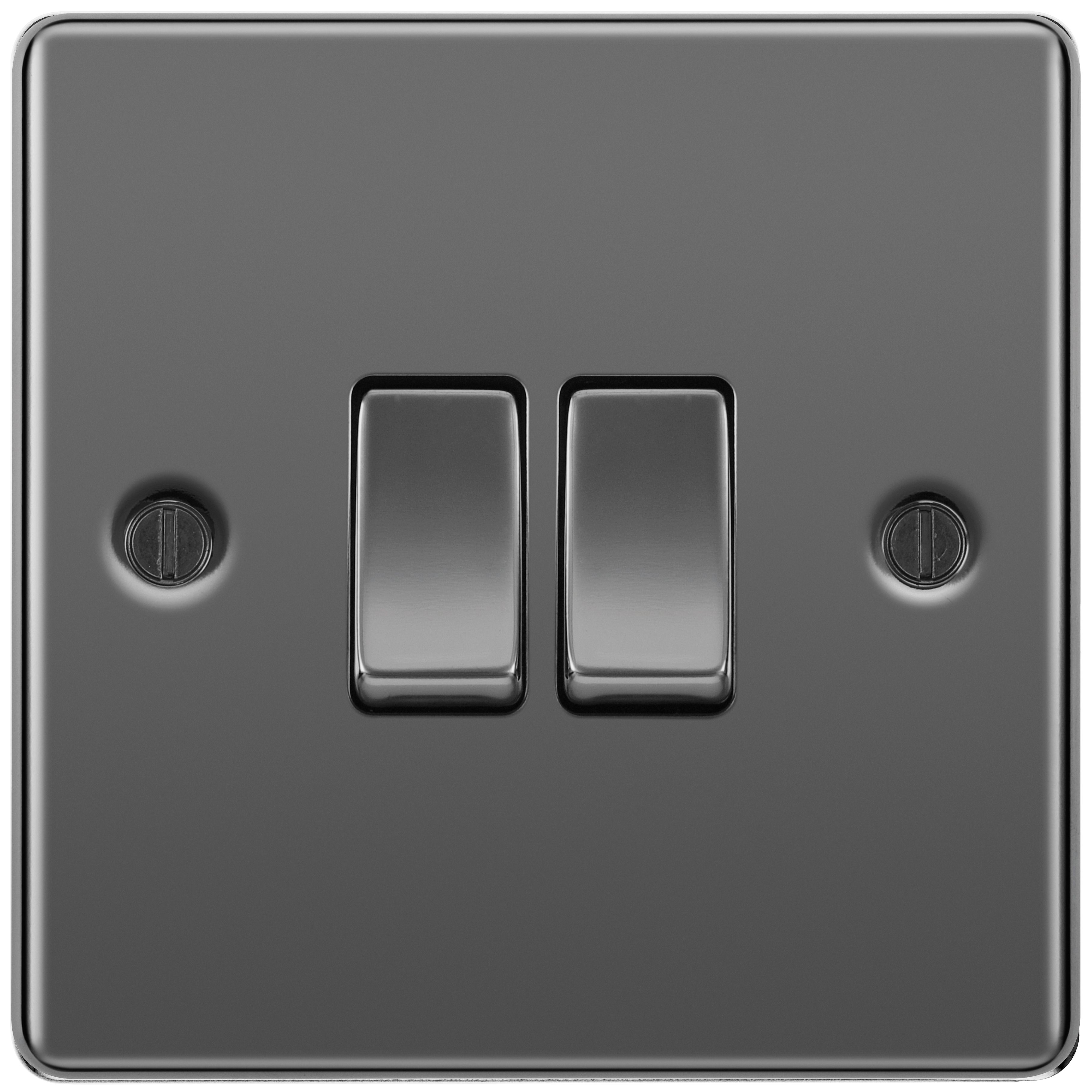 BG 10Ax Screwed Raised Plate Double Switch 2 Way - Black Nickel