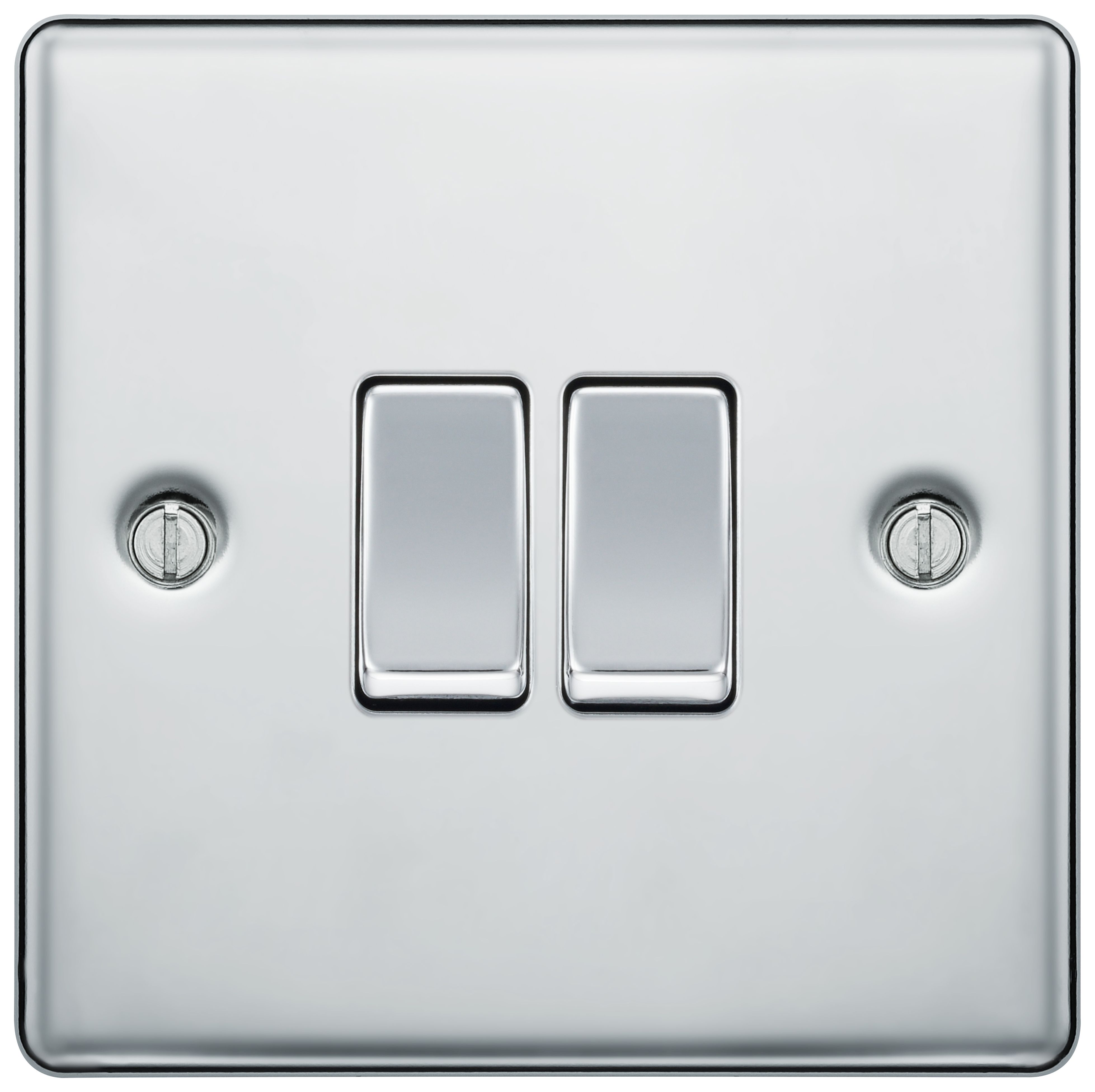 BG 10Ax 2 Way Screwed Raised Plate Double Switch - Polished Chrome