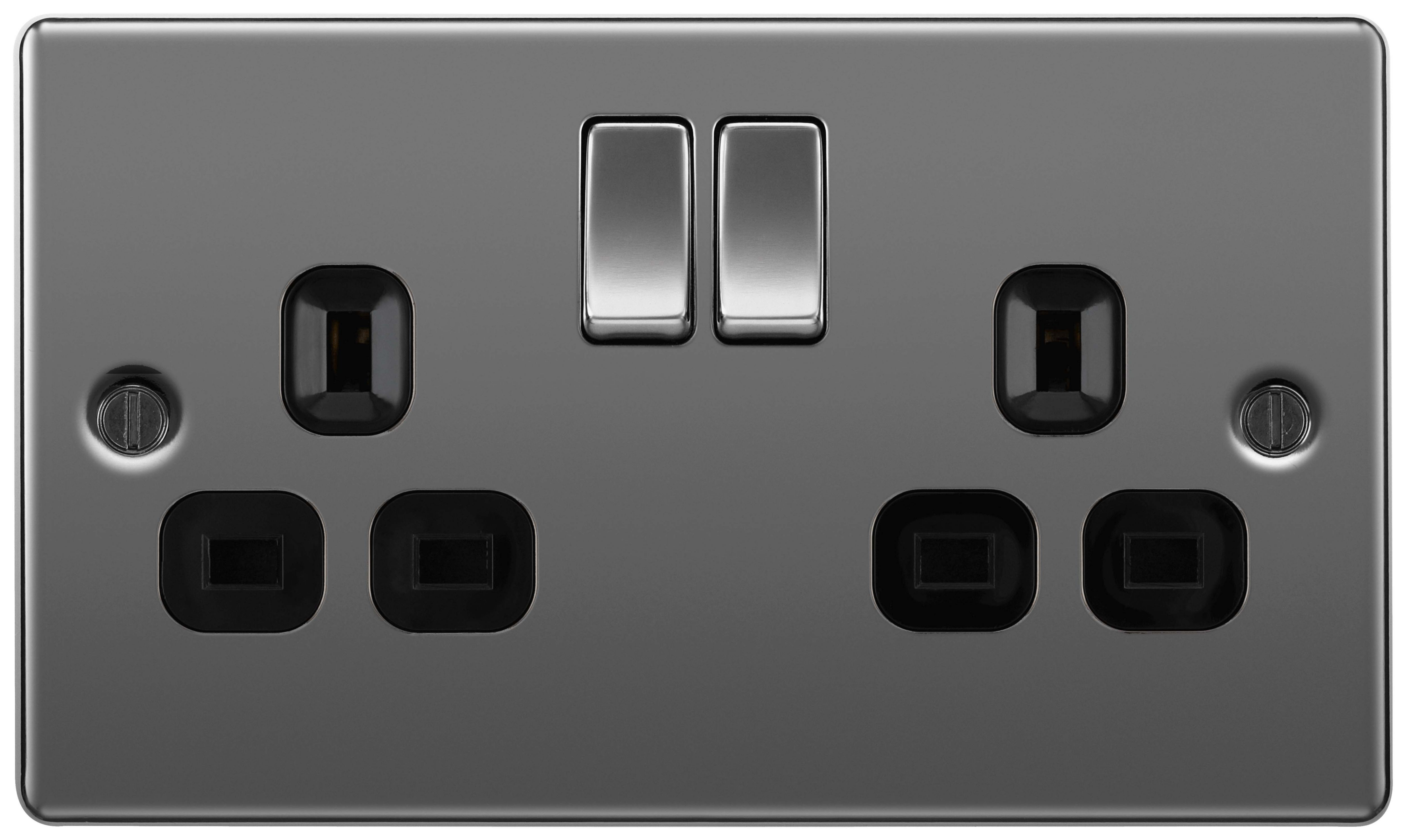 BG 13A Double Pole Screwed Raised Plate Double Switched Power Socket - Black Nickel