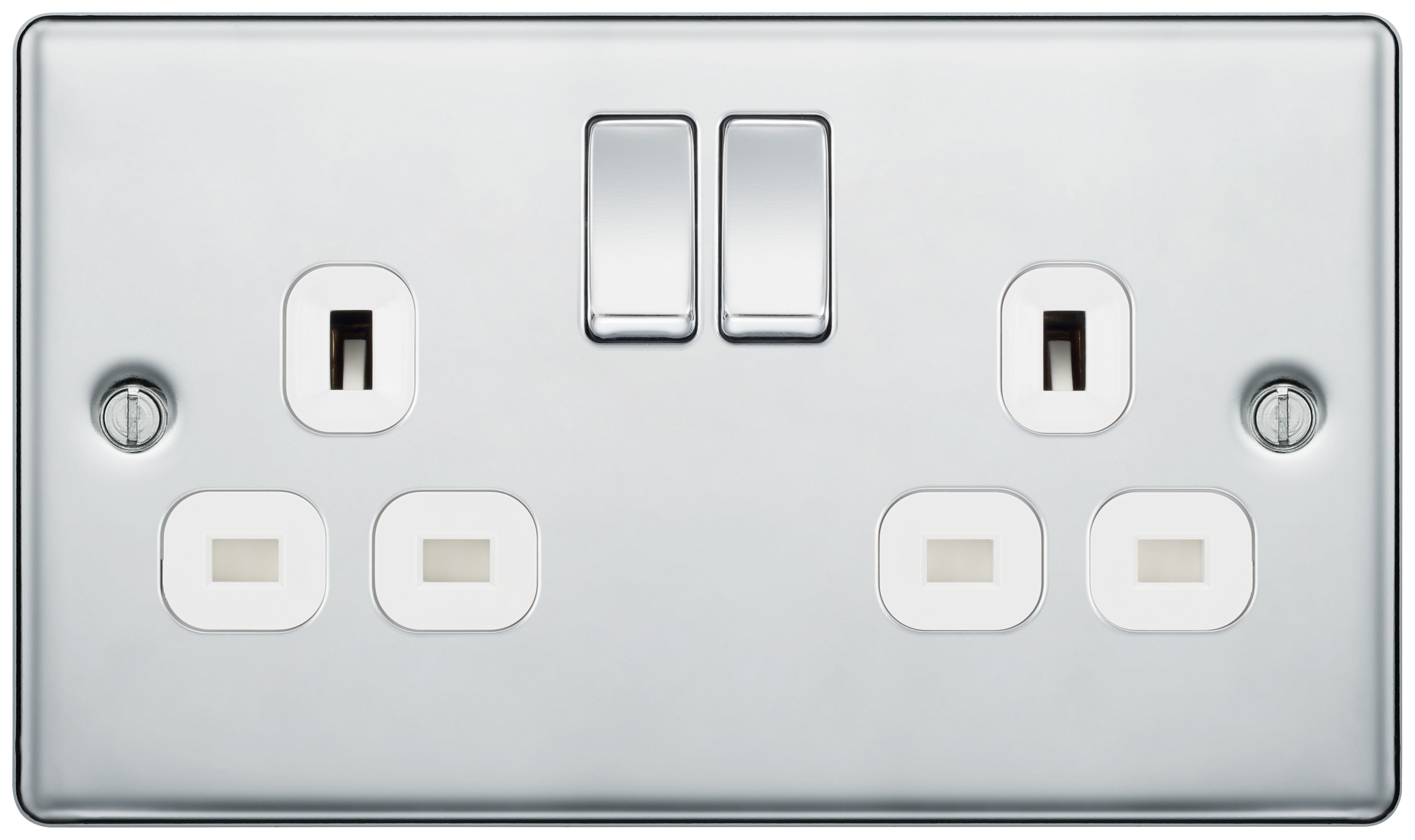 Image of BG 13A Screwed Raised Plate Double Switched Power Socket Double Pole - Polished Chrome