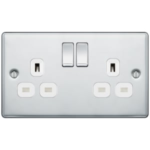 BG 13A Screwed Raised Plate Double Switched Power Socket Double Pole - Polished Chrome