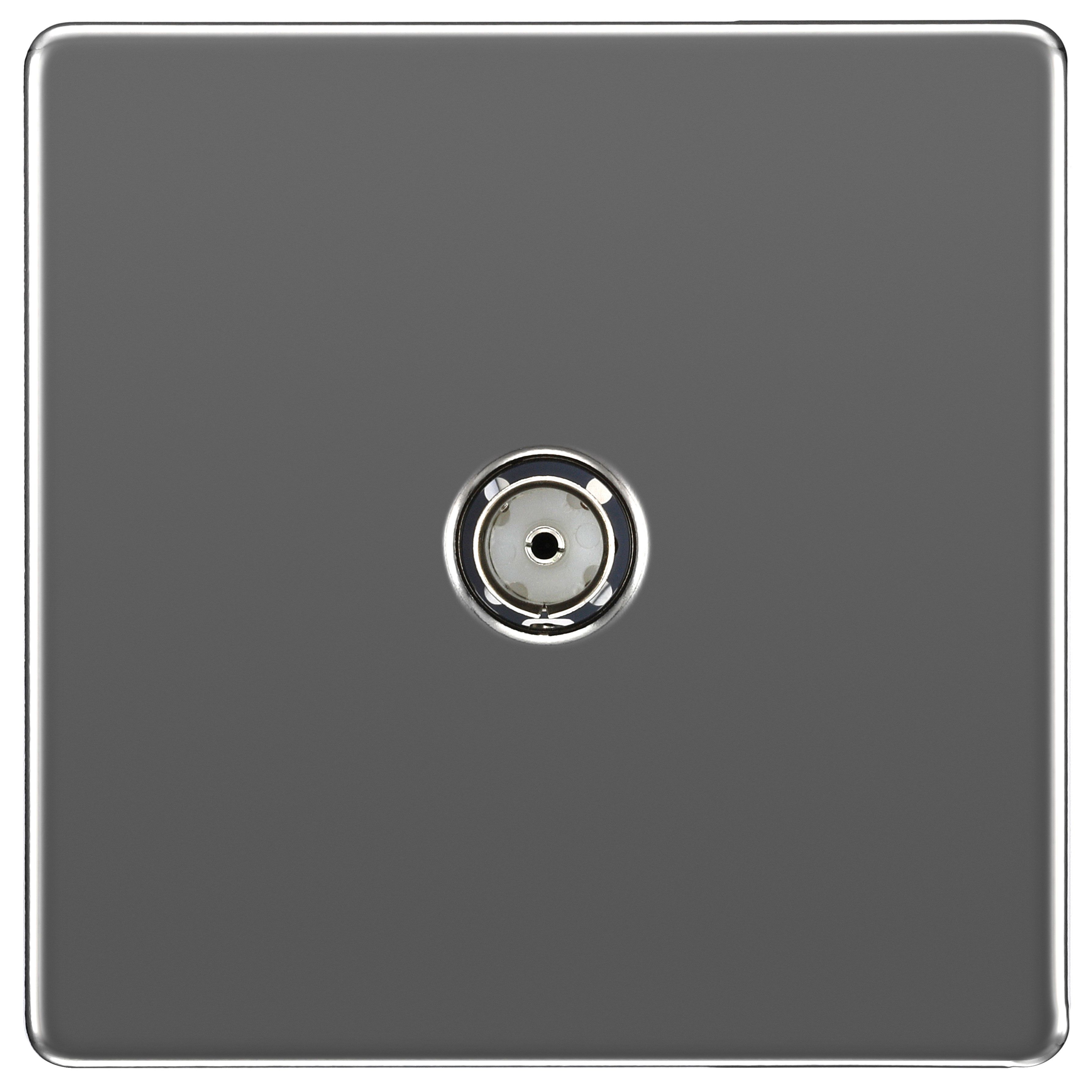 Image of BG Screwless Flat Plate Single Socket For Tv Or Fm Co-Axial Aerial Connection - Black Nickel