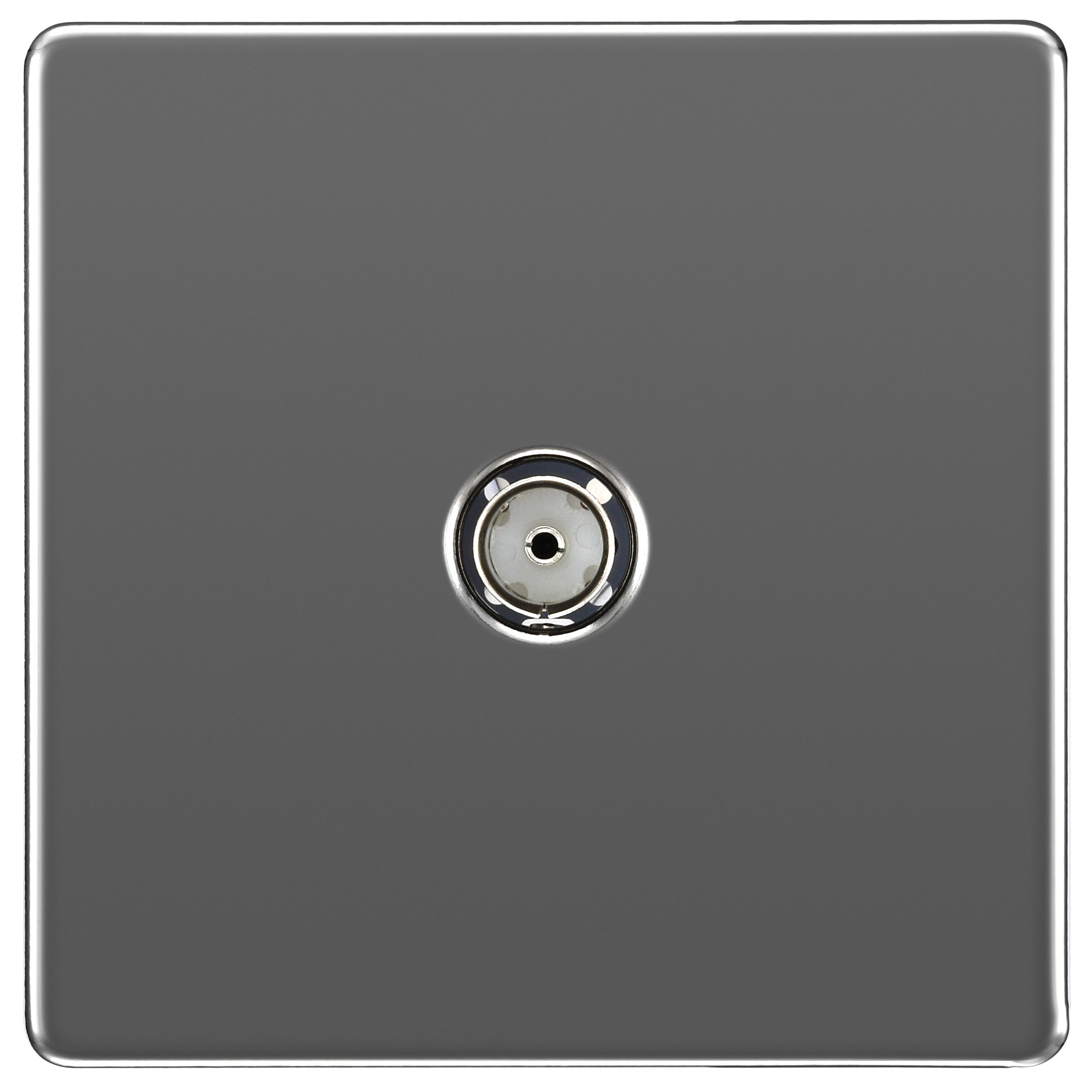 BG Screwless Flat Plate Single Socket For Tv Or Fm Co-Axial Aerial Connection - Black Nickel