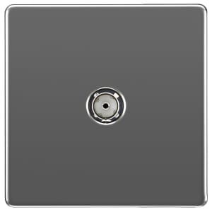 BG Screwless Flat Plate Single Socket For Tv Or Fm Co-Axial Aerial Connection - Black Nickel