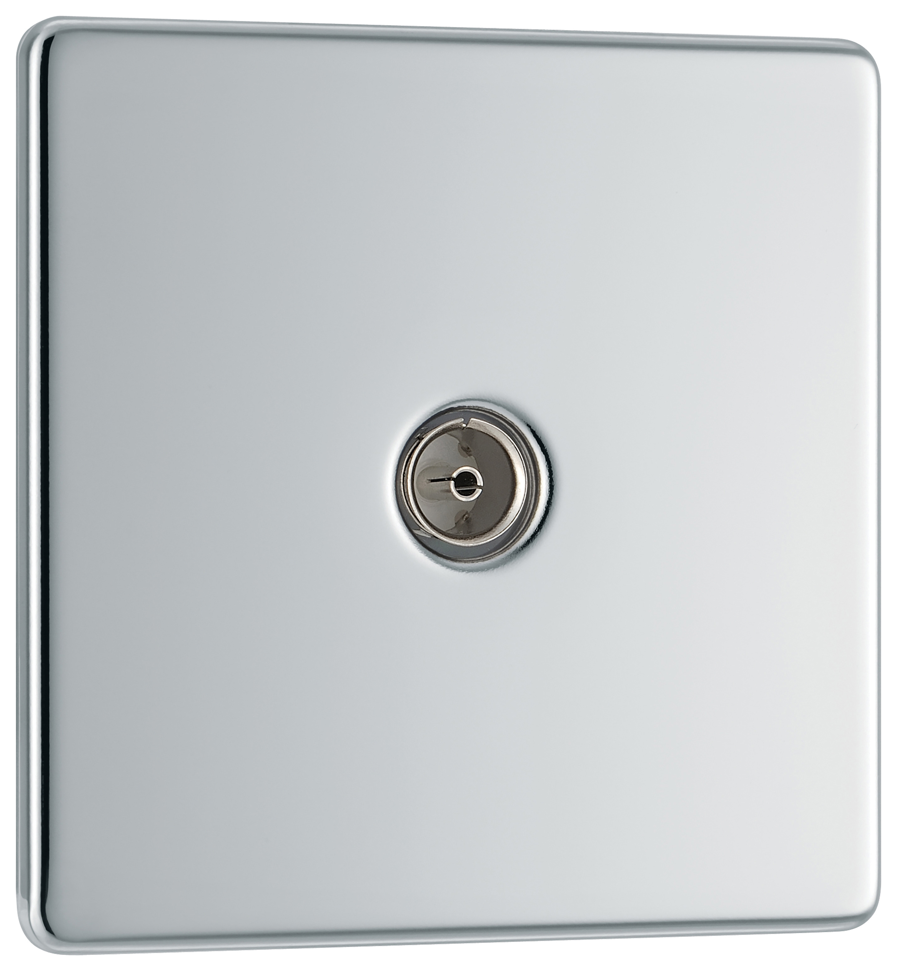 BG Screwless Flat Plate Single Socket For Tv Or Fm Co-Axial Aerial Connection - Polished Chrome