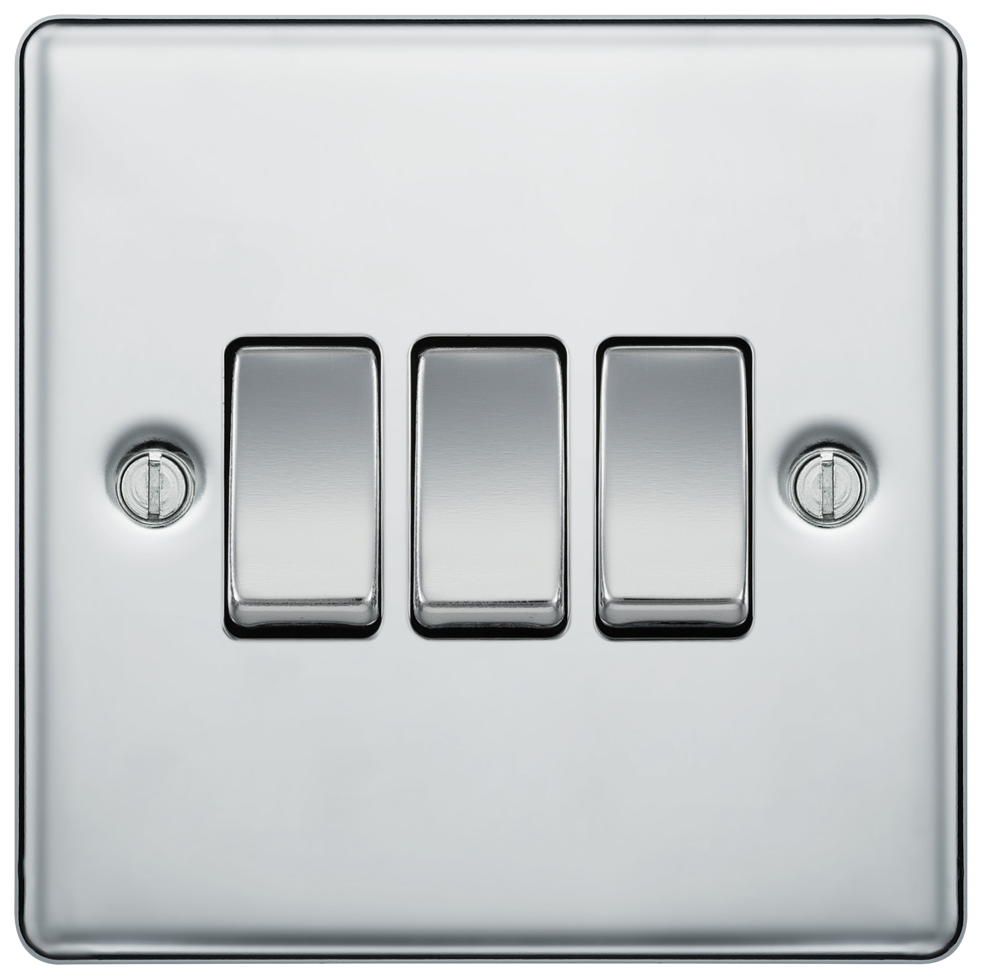 Image of BG 10Ax Screwed Raised Plate Triple Switch 2 Way - Polished Chrome